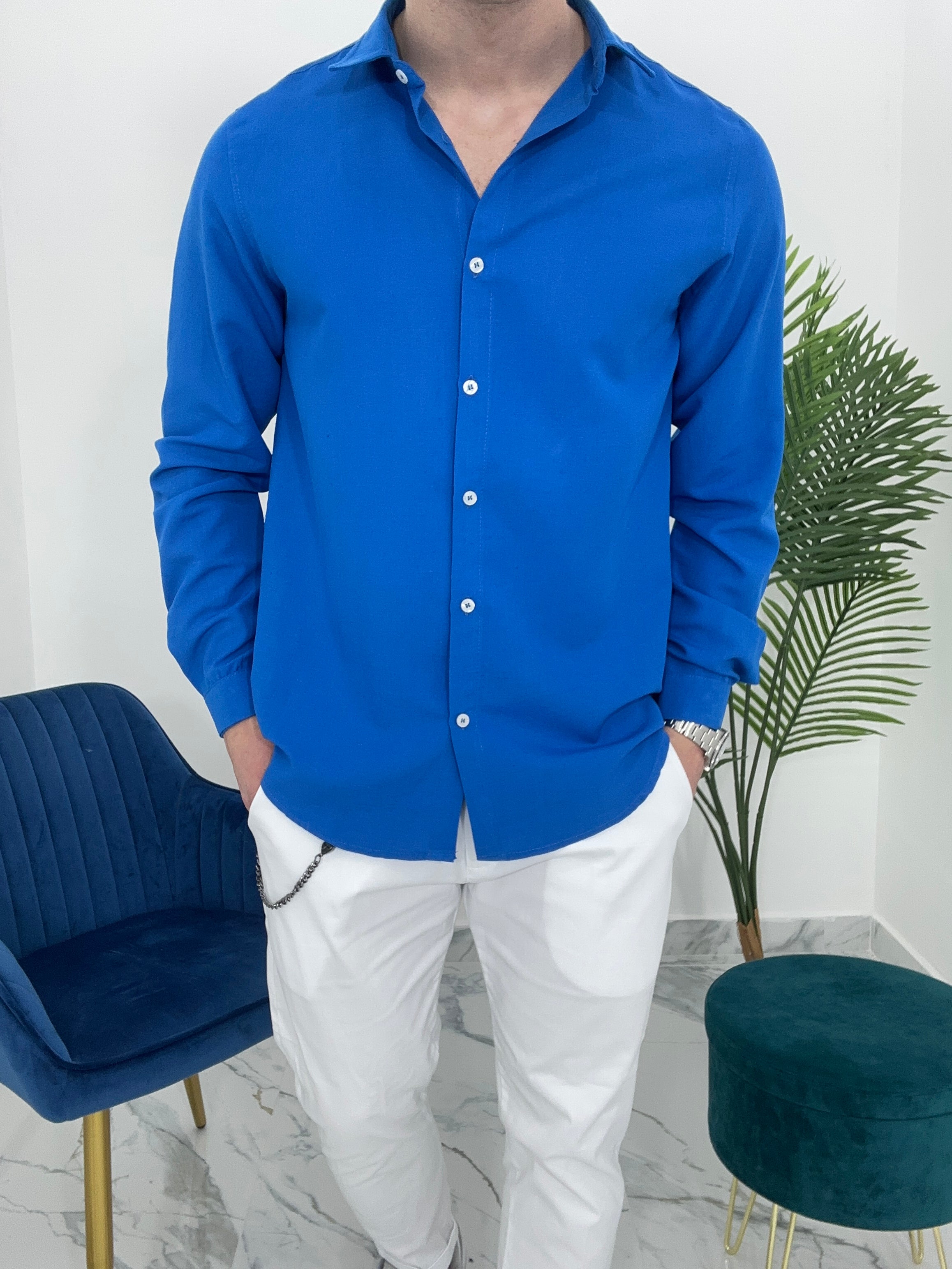 CAMICIA BASIC IN VISCOSA col.BLU ROYALE