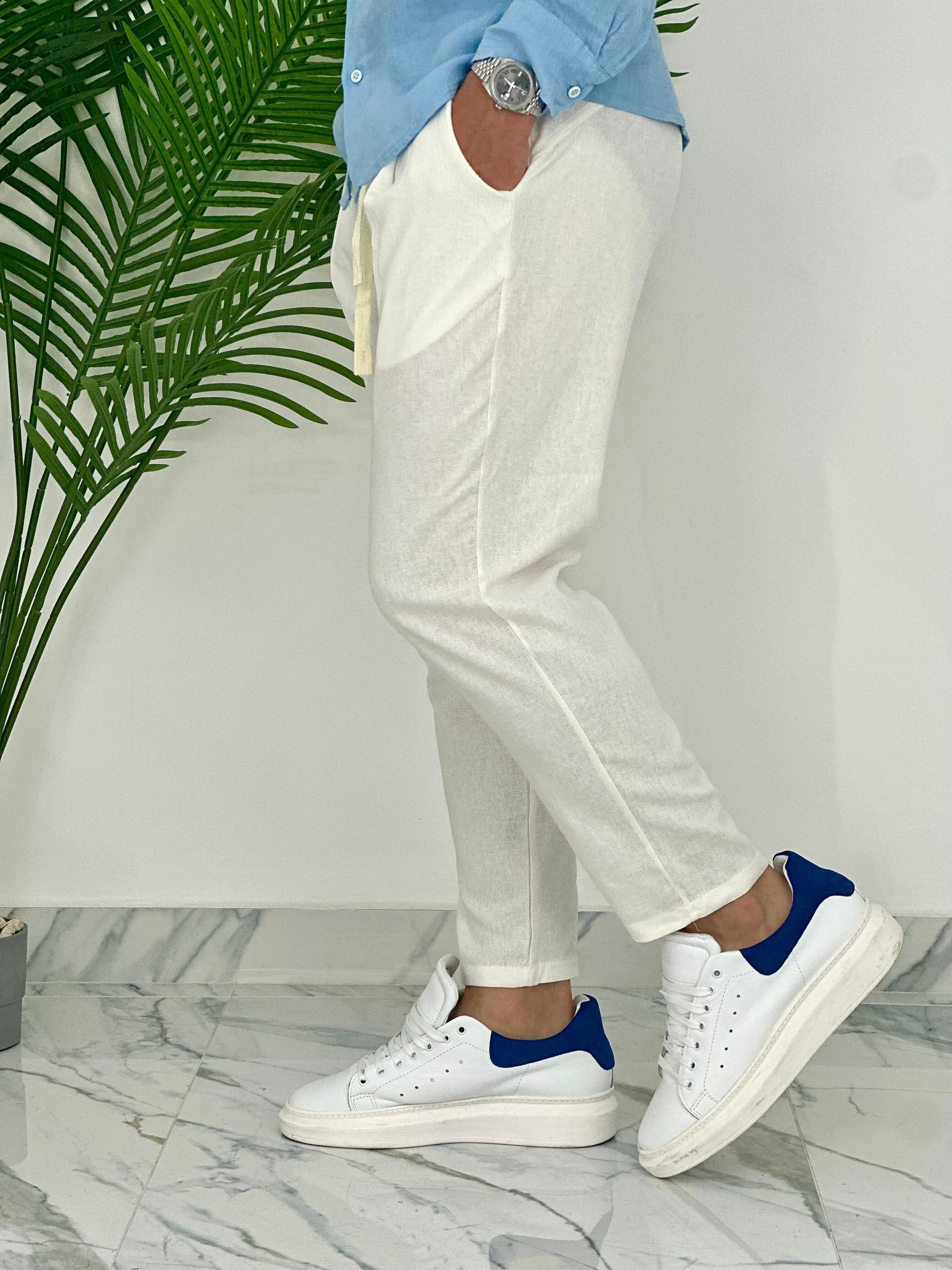 PANTALONI IN LINO PU2126 COL.BIANCO