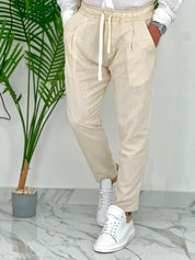 PANTALONI IN LINO PU2126 COL.BEIGE