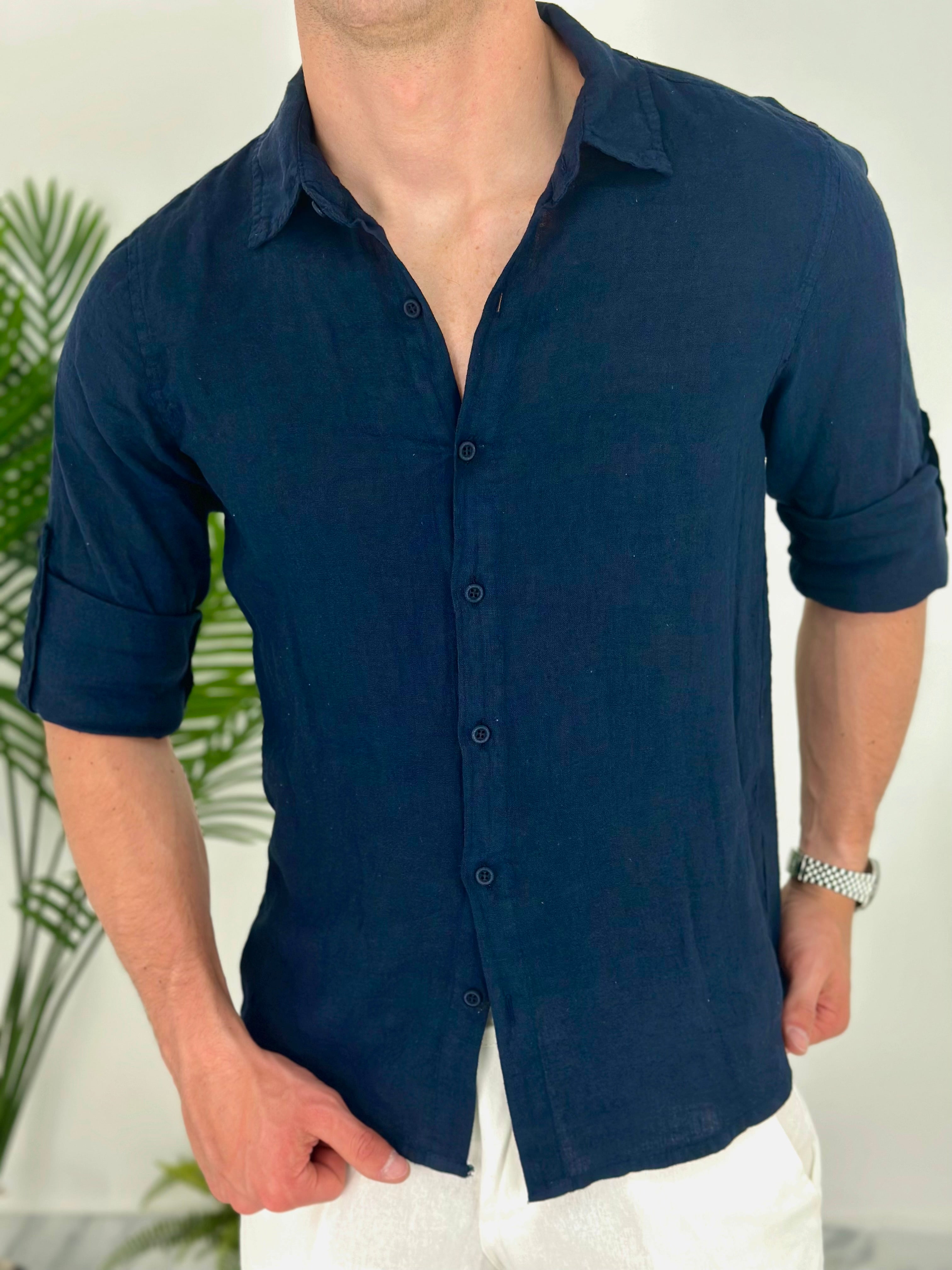 CAMICIA IN LINO col.BLU SCURO