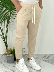 PANTALONE IN COTONE FRESCO RIGATO AD24 COL.SABBIA