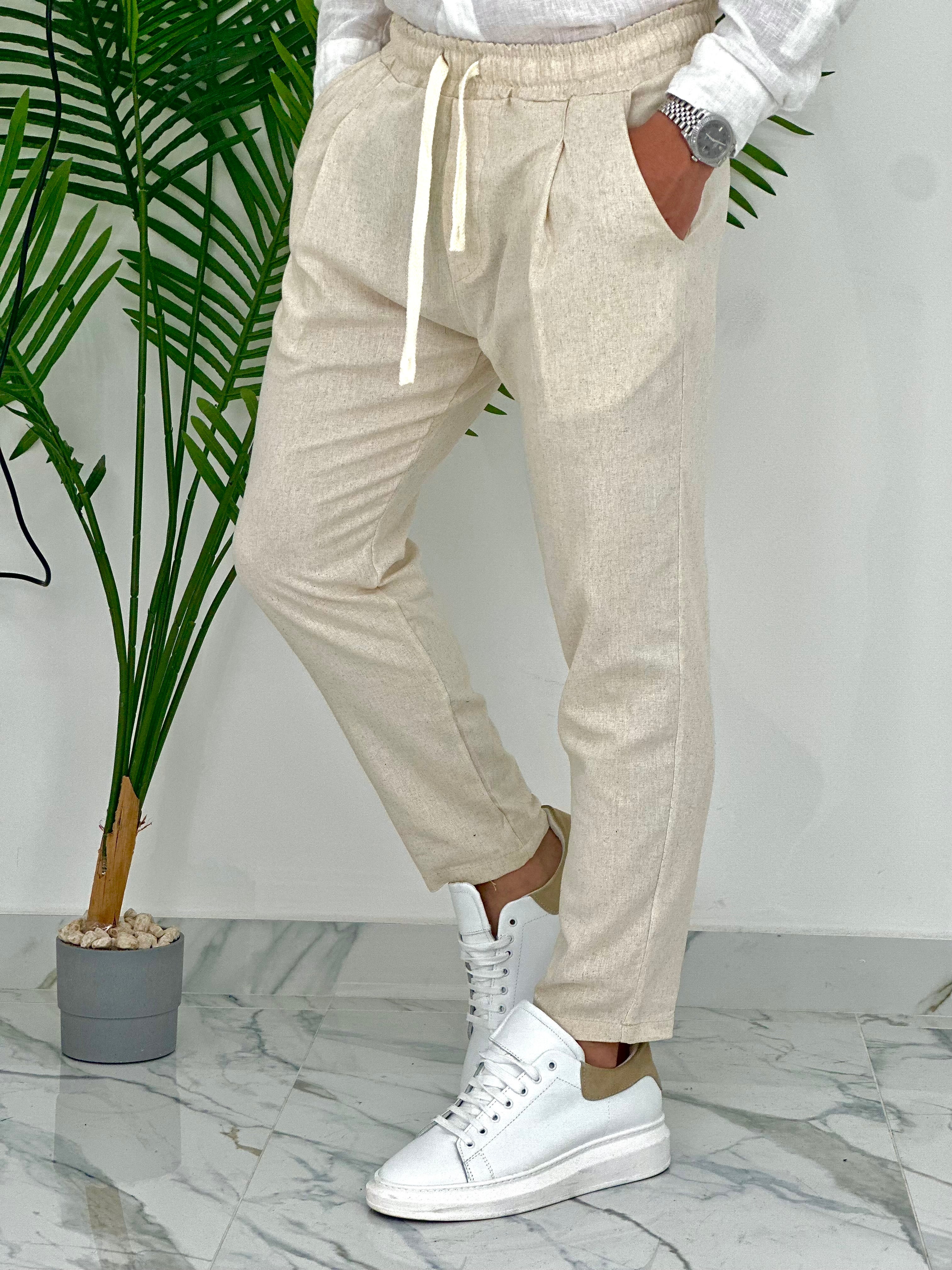 PANTALONI IN LINO PU2126 COL.BEIGE