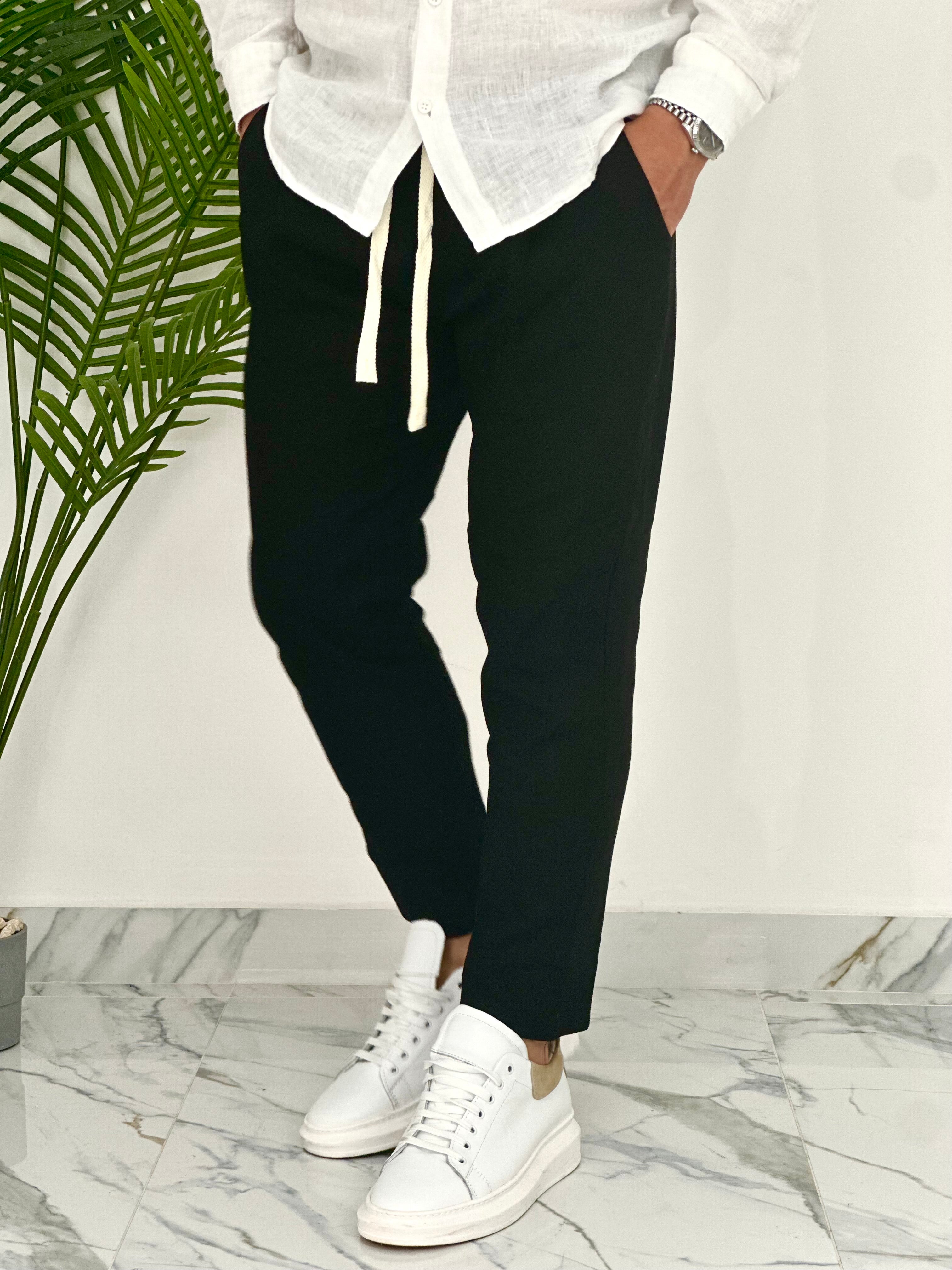 PANTALONI IN LINO PU2126 COL.NERO
