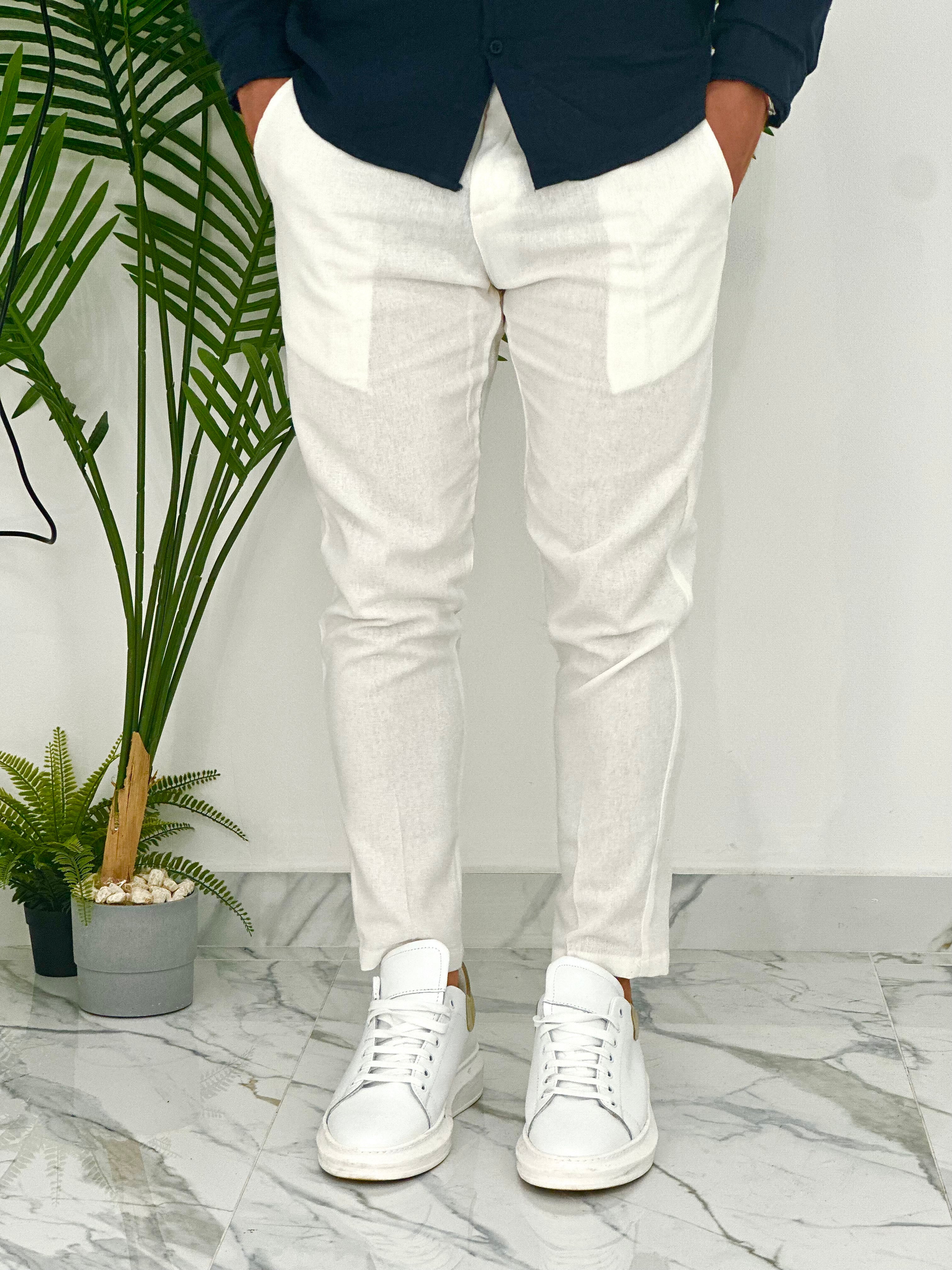 PANTALONI IN LINO PU2124 COL.BIANCO