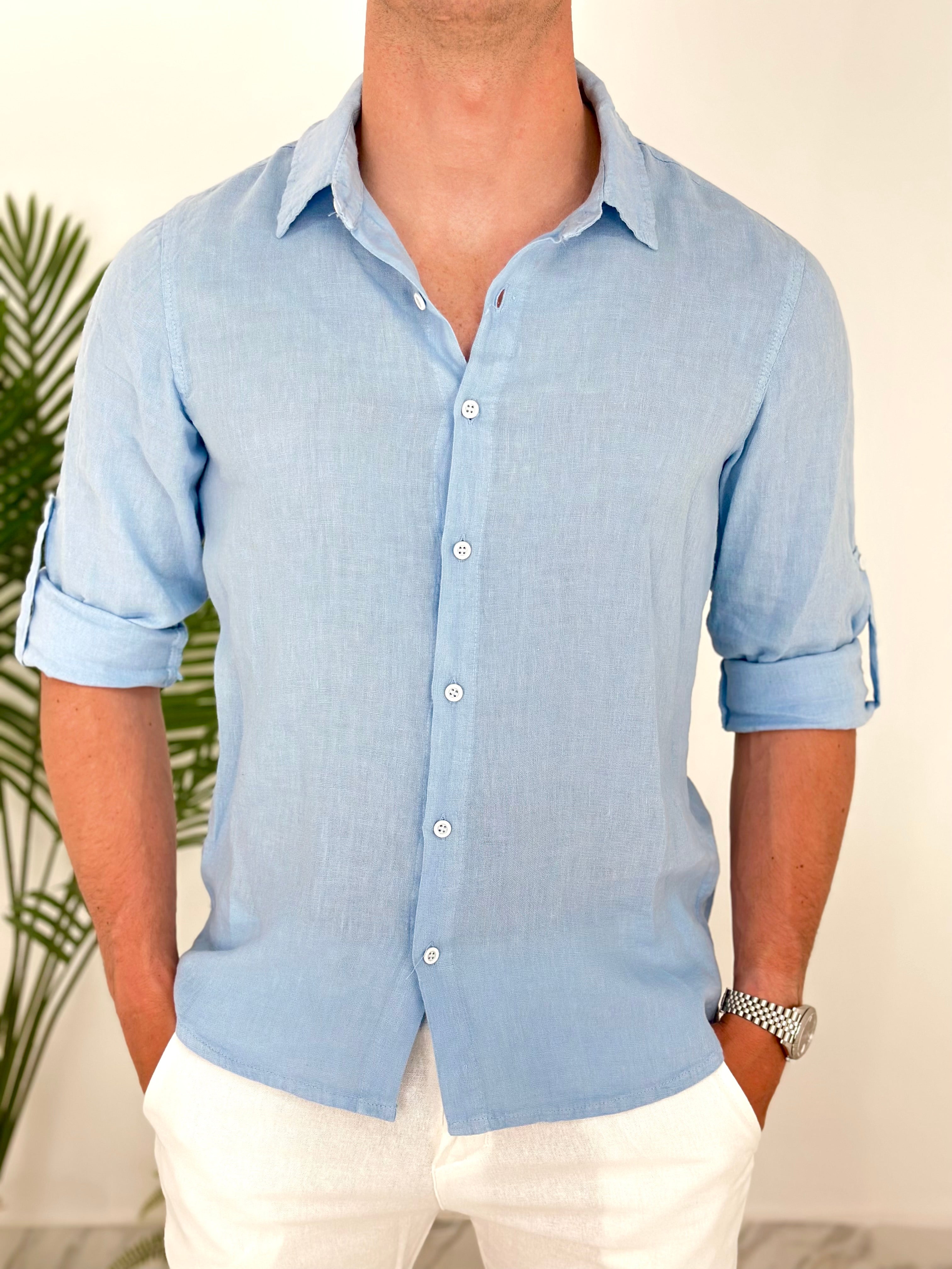 CAMICIA IN LINO col.CELESTE