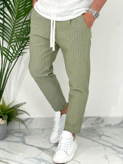 PANTALONE IN COTONE FRESCO RIGATO AD24 COL.VERDE