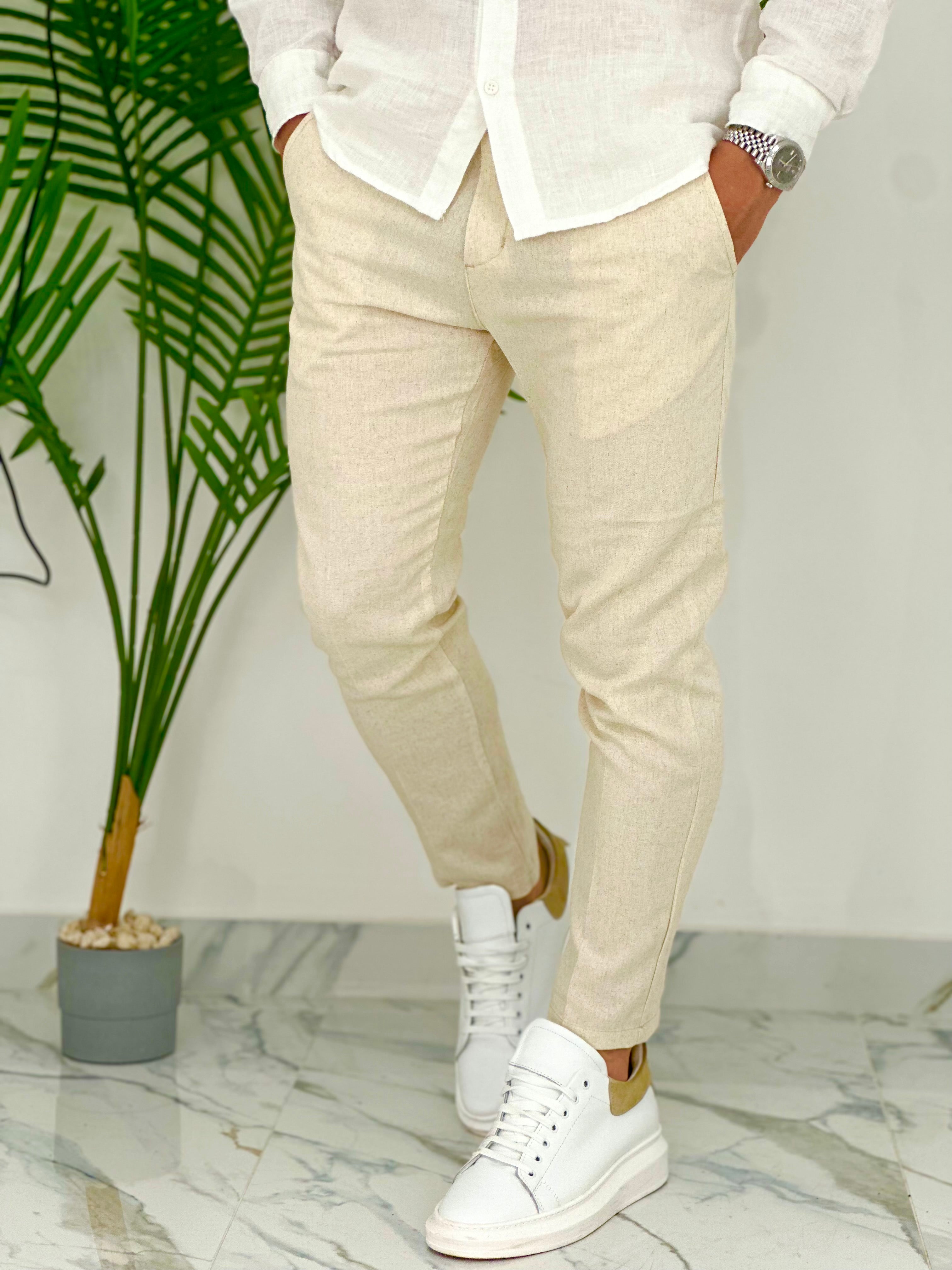 PANTALONI IN LINO PU2124 COL.BEIGE