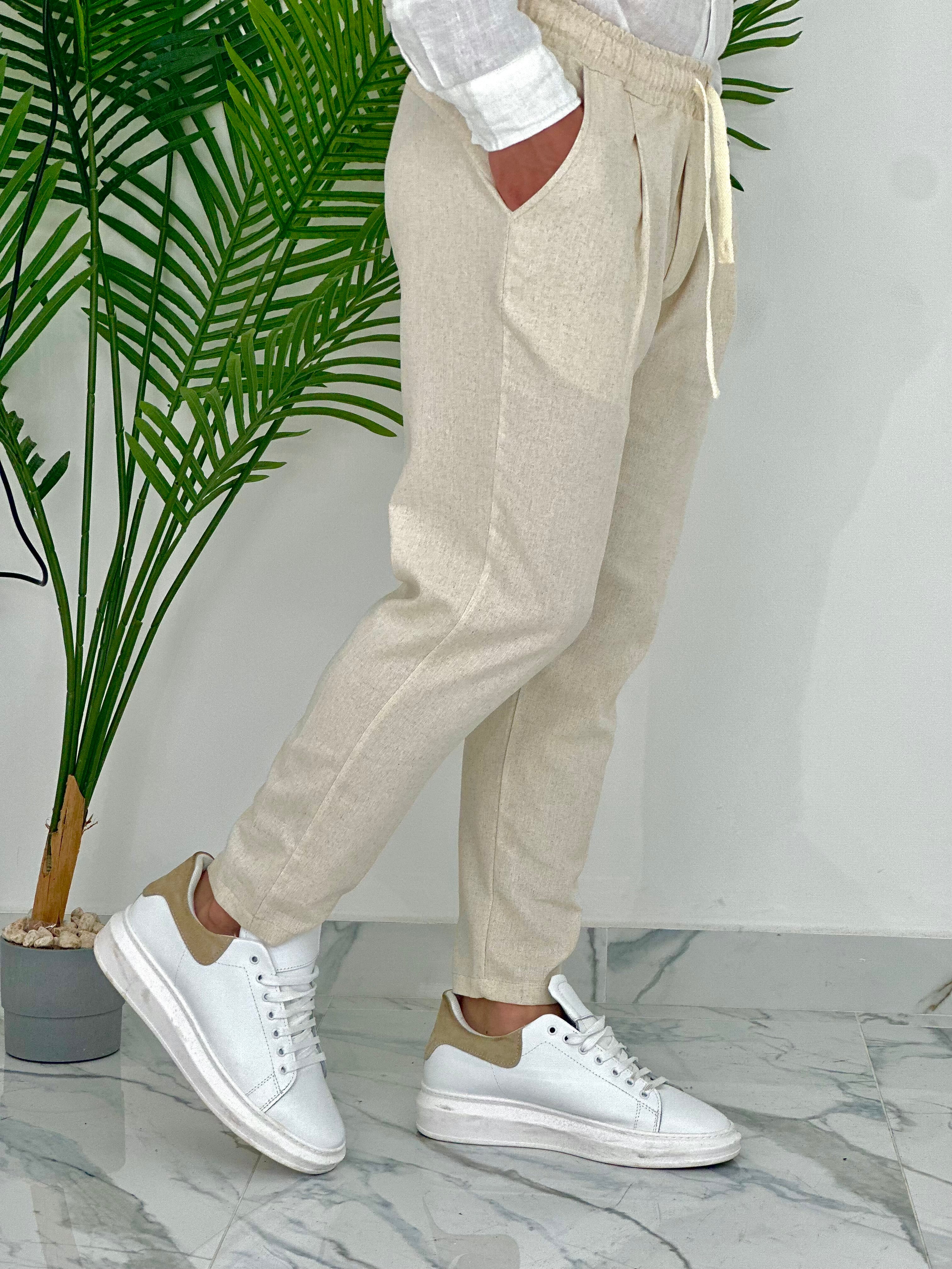 PANTALONI IN LINO PU2126 COL.BEIGE