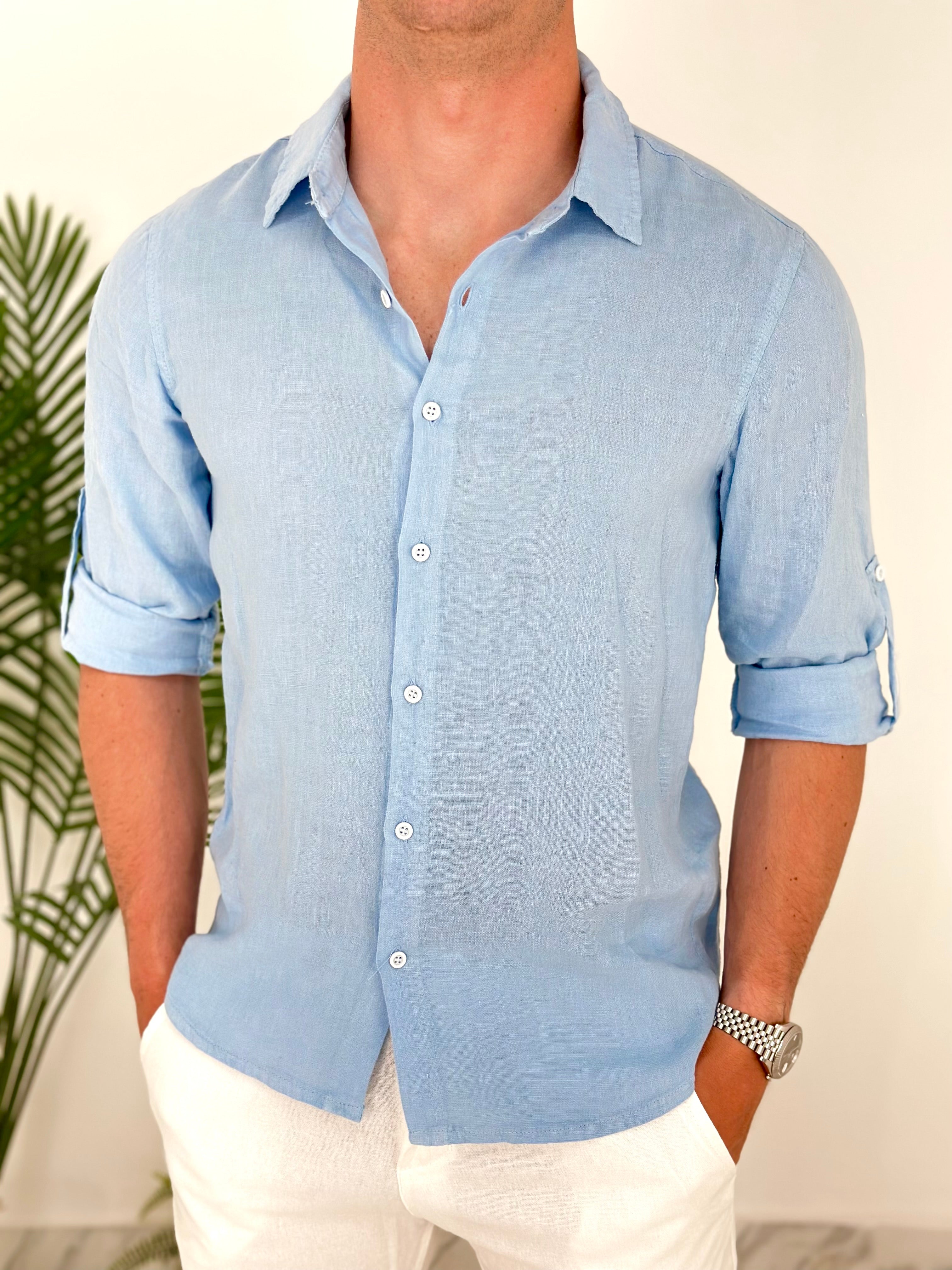 CAMICIA IN LINO col.CELESTE