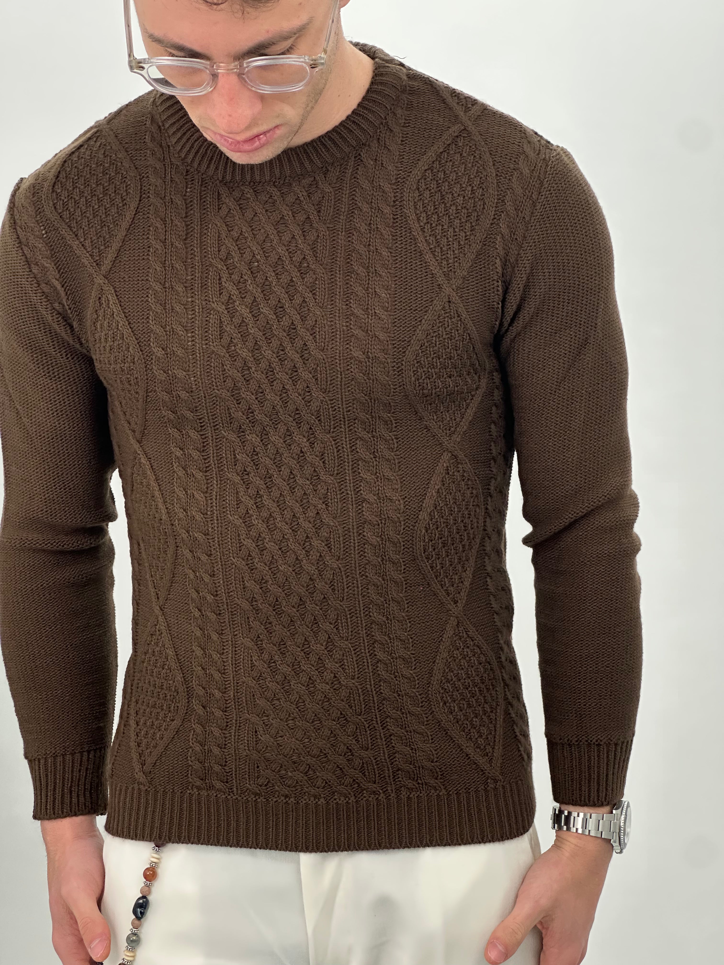 MAGLIONE GIROCOLLO INTRECCIATO 23-631 col. MARRONE
