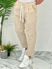 PANTALONE IN COTONE FRESCO RIGATO AD24 COL.SABBIA