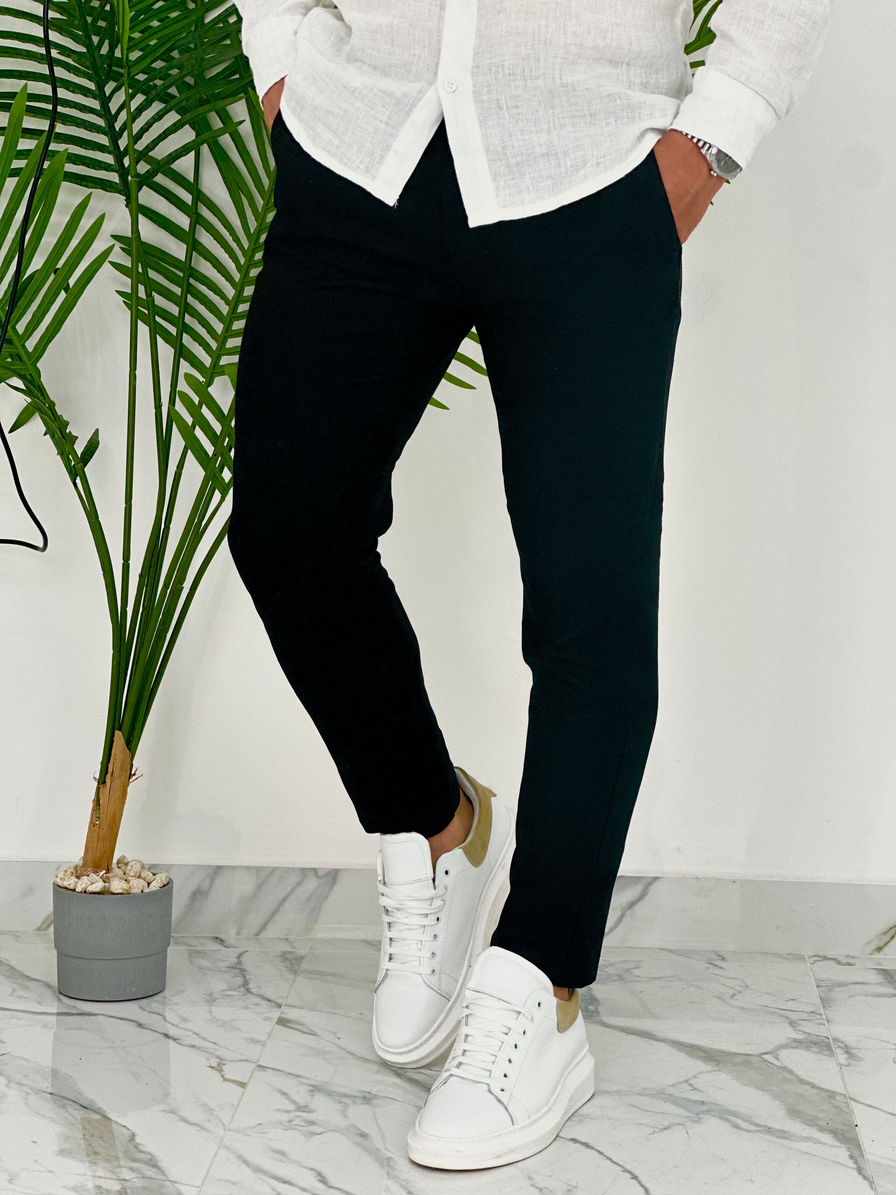 PANTALONI IN LINO PU2124 COL.NERO