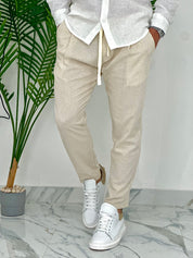 PANTALONI IN LINO PU2126 COL.BEIGE