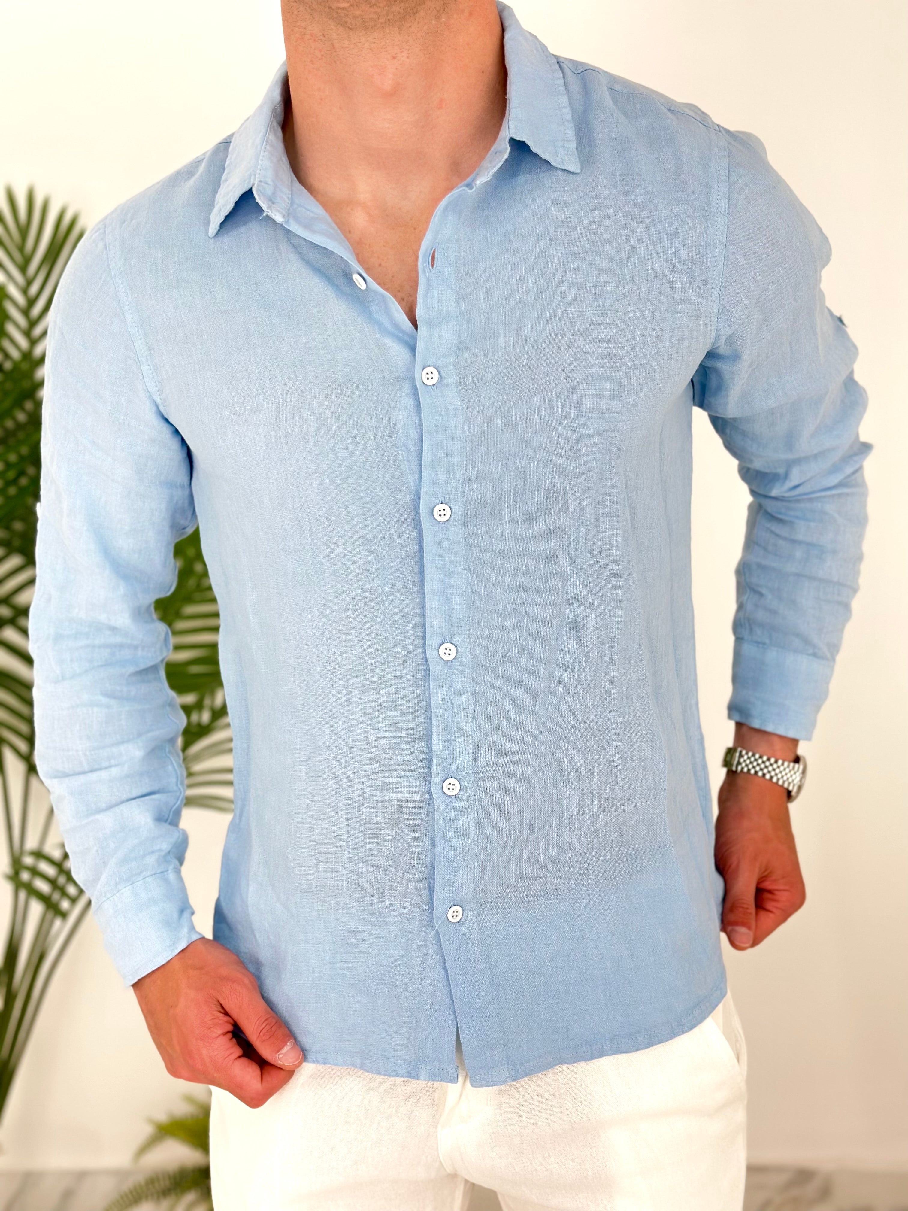 CAMICIA IN LINO col.CELESTE