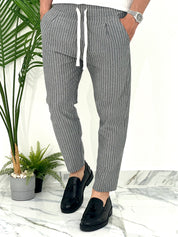 PANTALONE IN COTONE FRESCO RIGATO AD24 COL.NERO