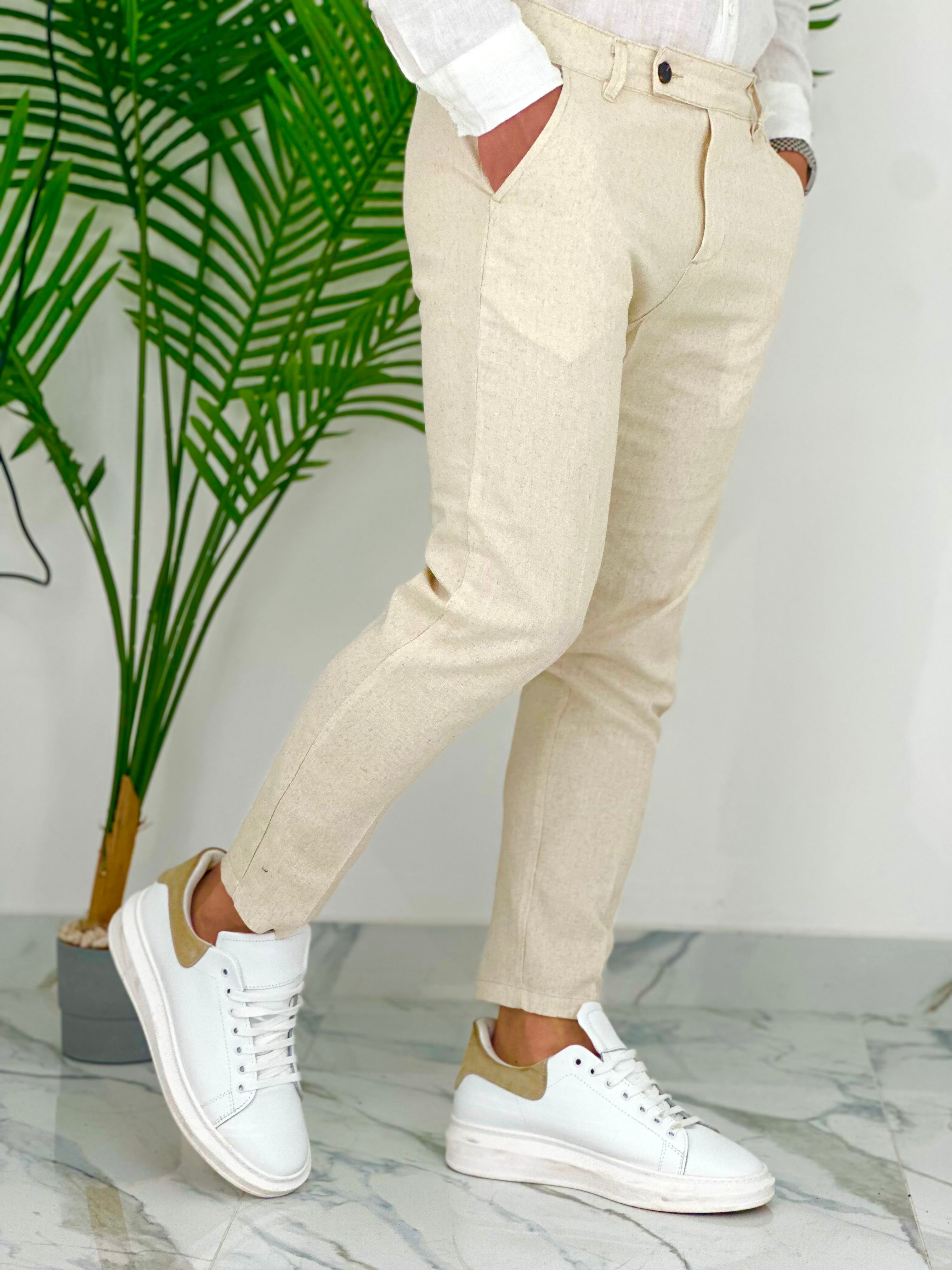 PANTALONI IN LINO PU2124 COL.BEIGE