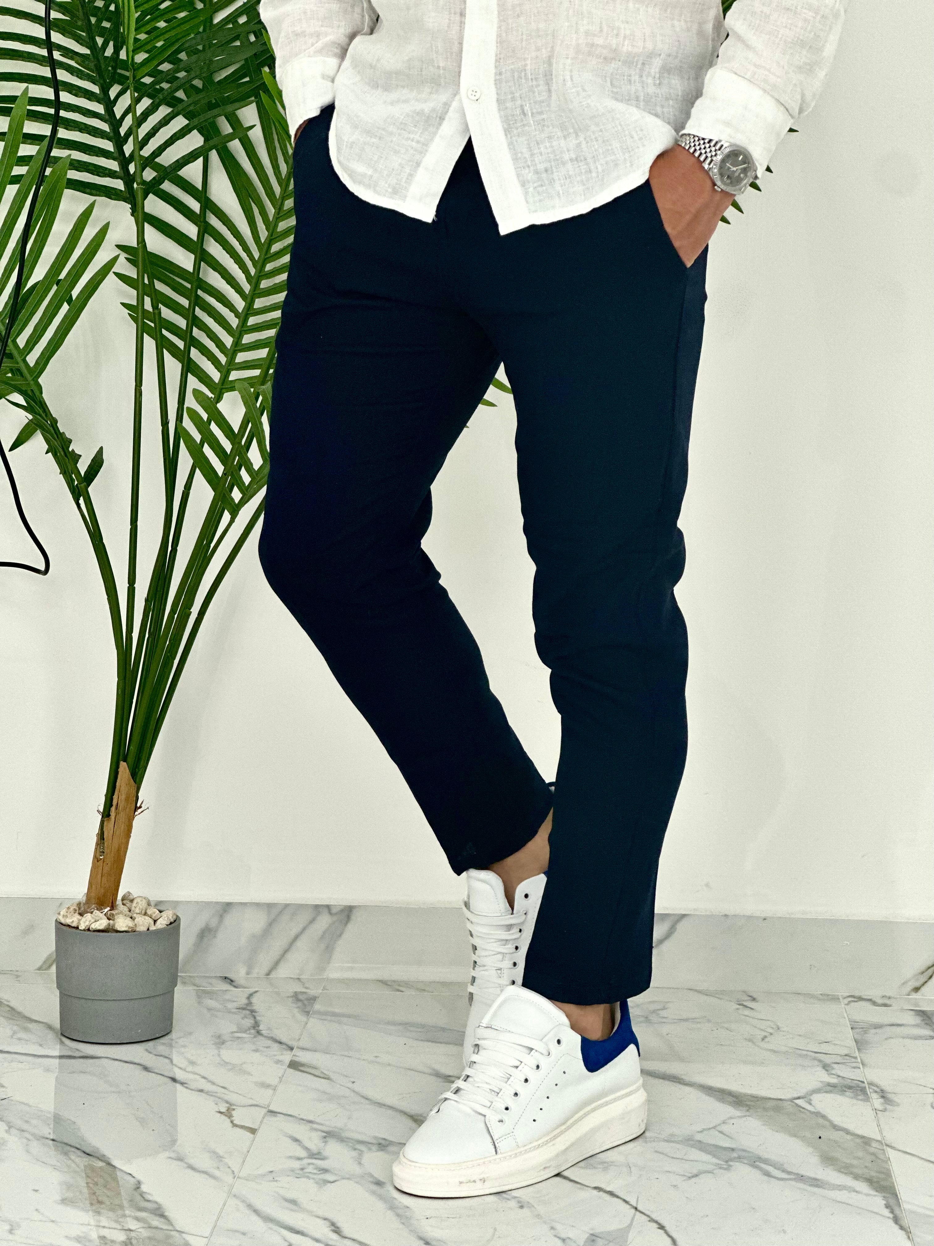 PANTALONI IN LINO PU2124 COL.BLU SCURO