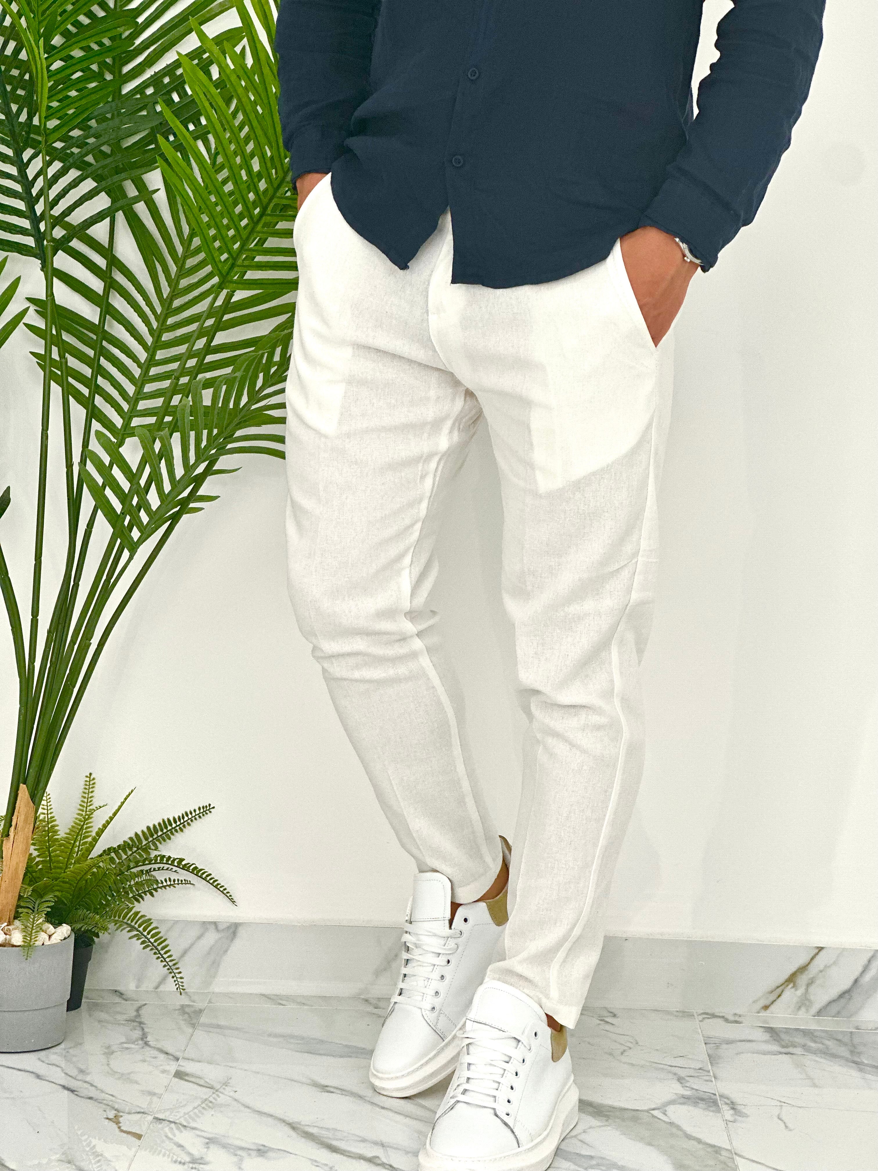 PANTALONI IN LINO PU2124 COL.BIANCO