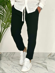 PANTALONI IN LINO PU2126 COL.NERO