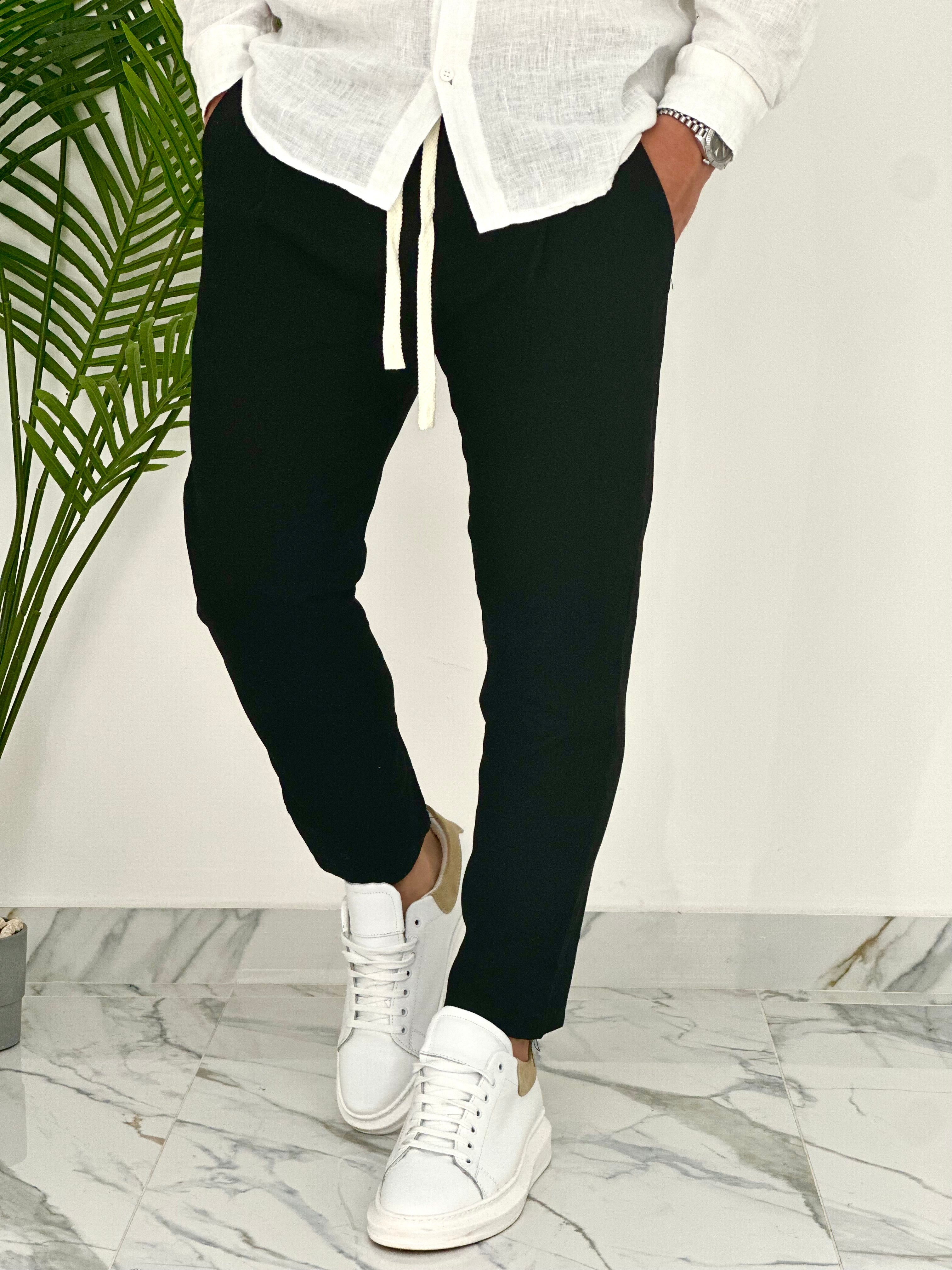 PANTALONI IN LINO PU2126 COL.NERO