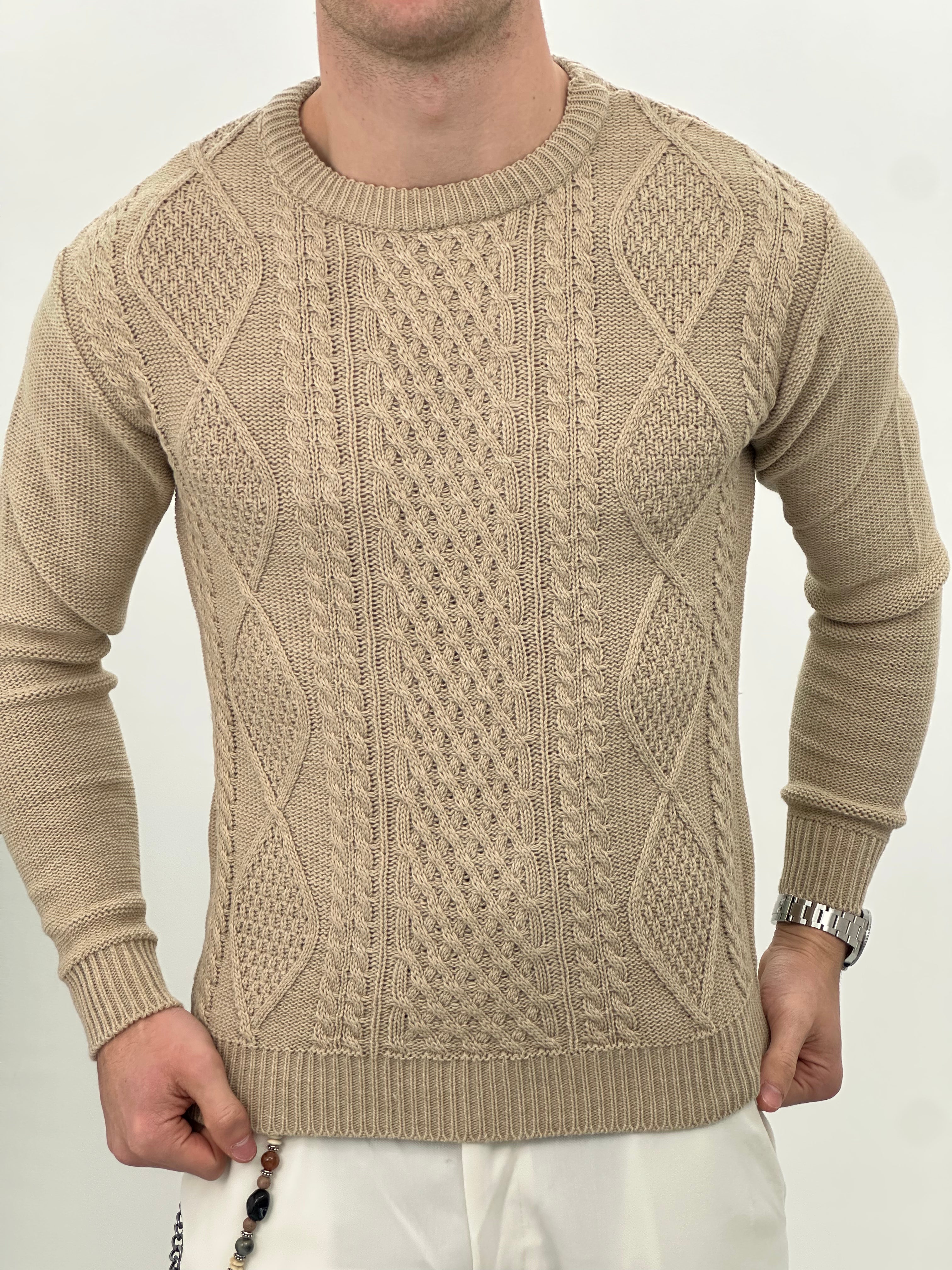 MAGLIONE GIROCOLLO INTRECCIATO 23-631 col. BEIGE