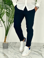PANTALONI IN LINO PU2124 COL.BLU SCURO