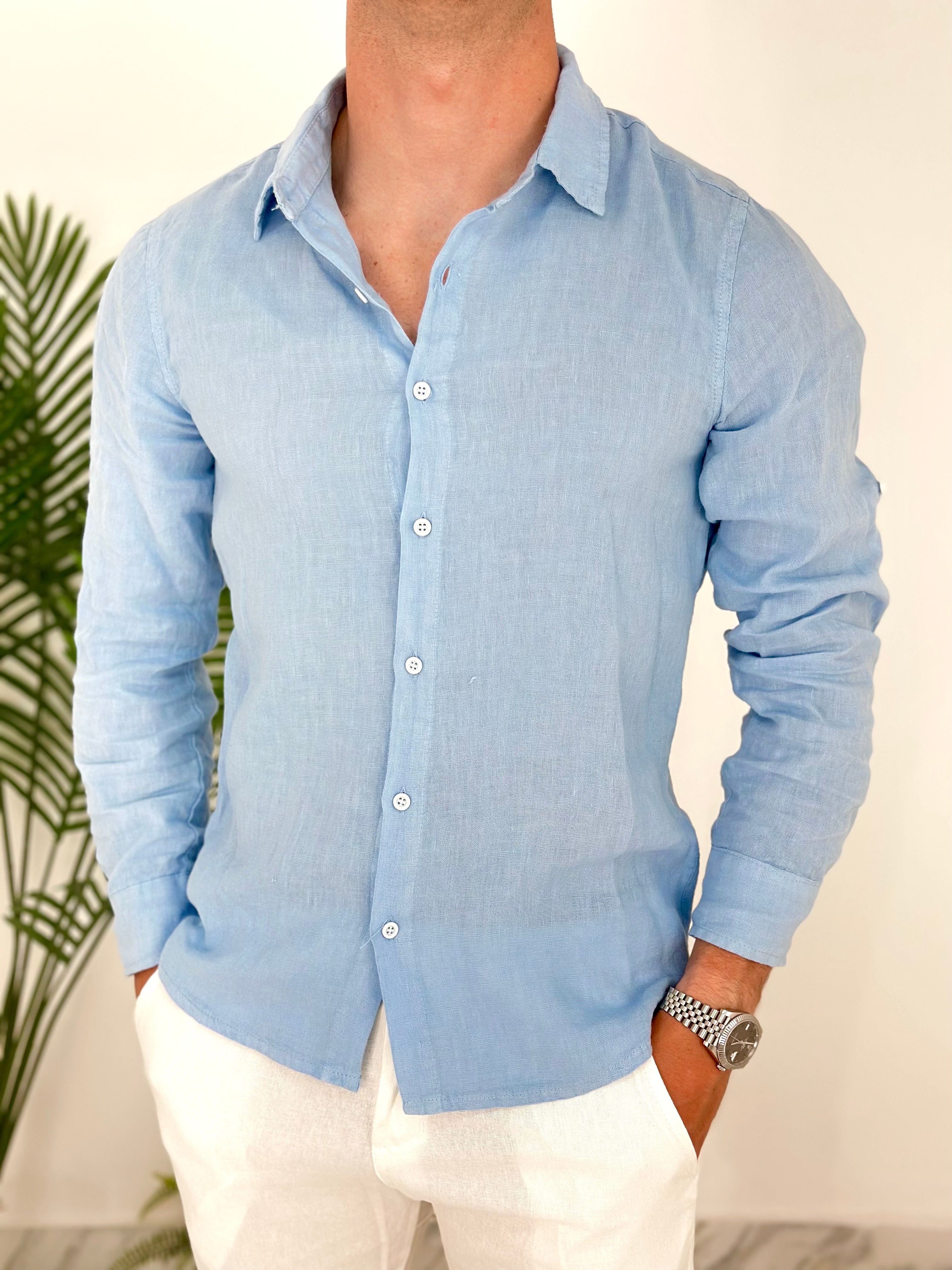 CAMICIA IN LINO col.CELESTE