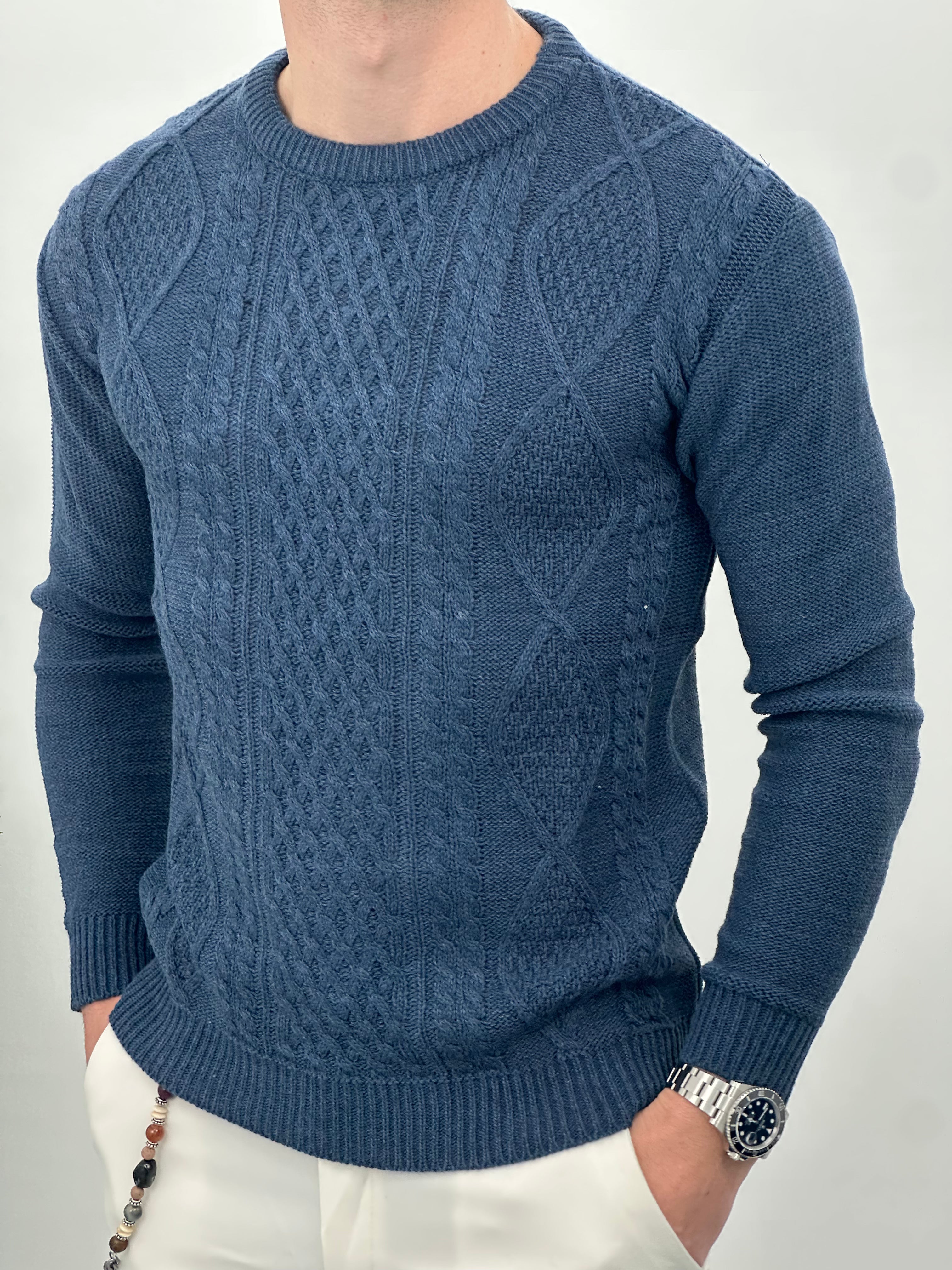 MAGLIONE GIROCOLLO INTRECCIATO 23-631 col. JEANS