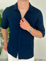 CAMICIA IN LINO col.BLU SCURO