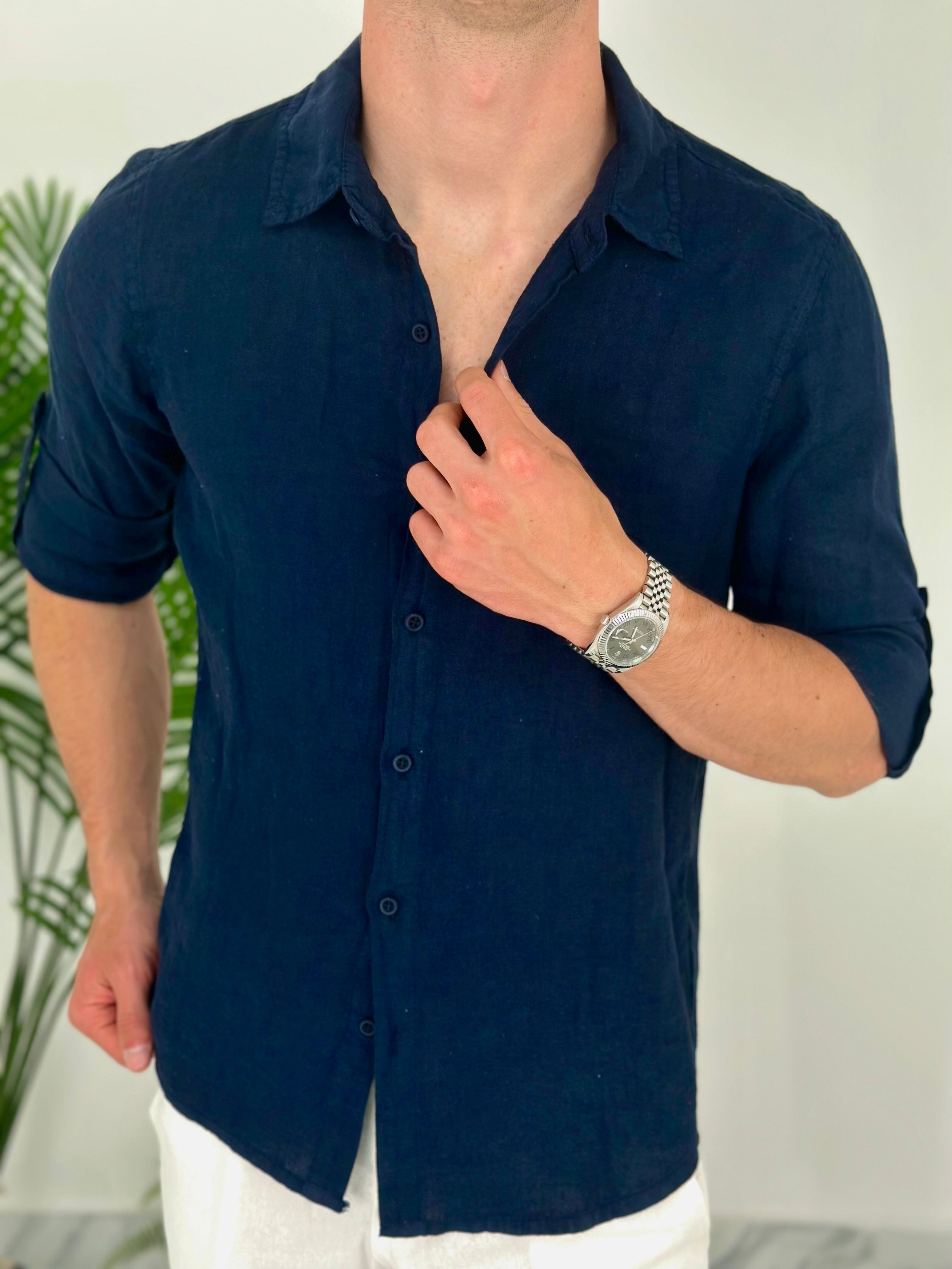 CAMICIA IN LINO col.BLU SCURO