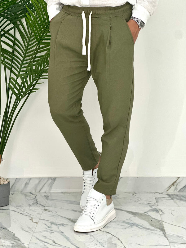 PANTALONI IN LINO PU2126 COL.VERDE MILITARE