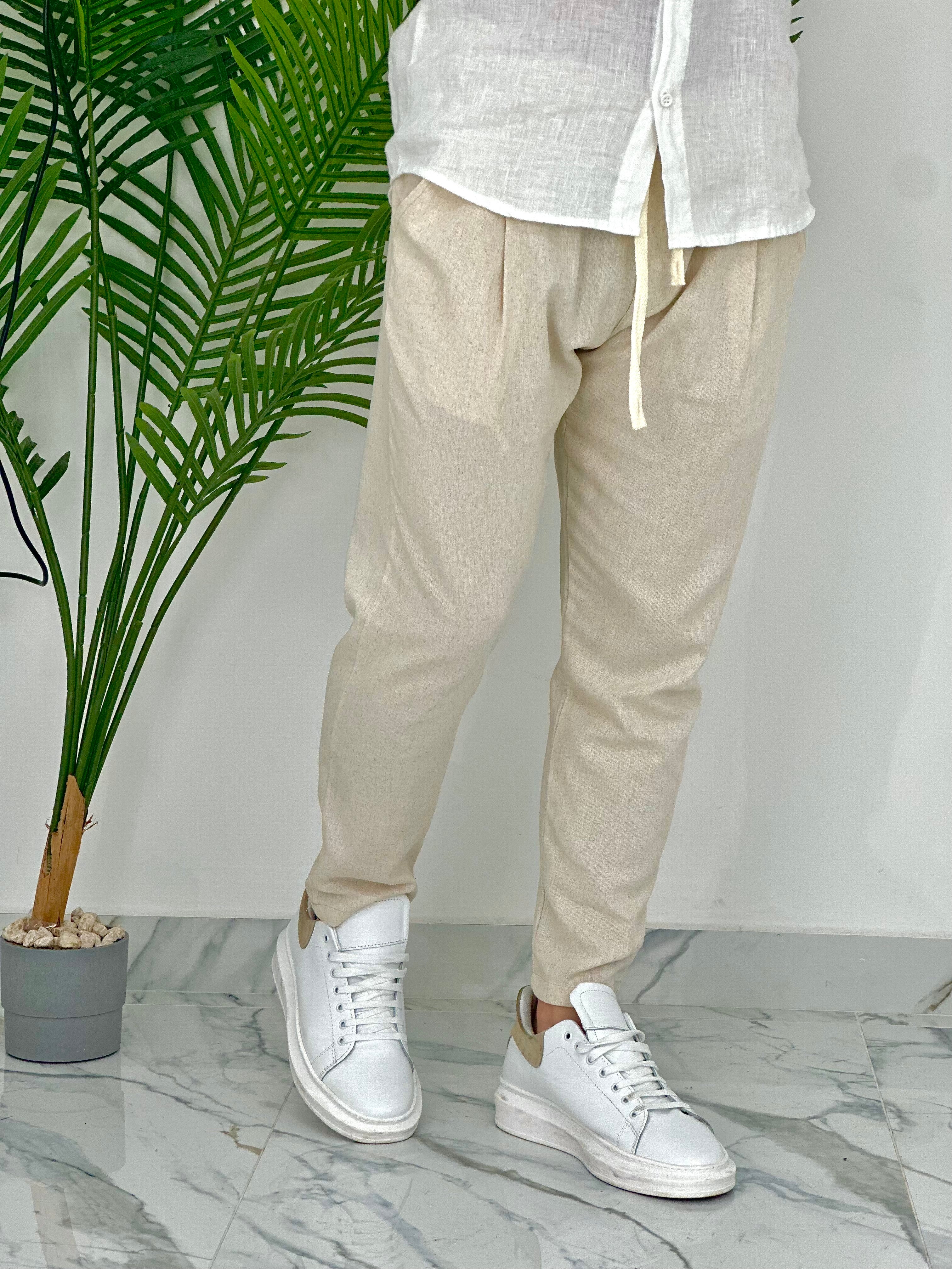 PANTALONI IN LINO PU2126 COL.BEIGE