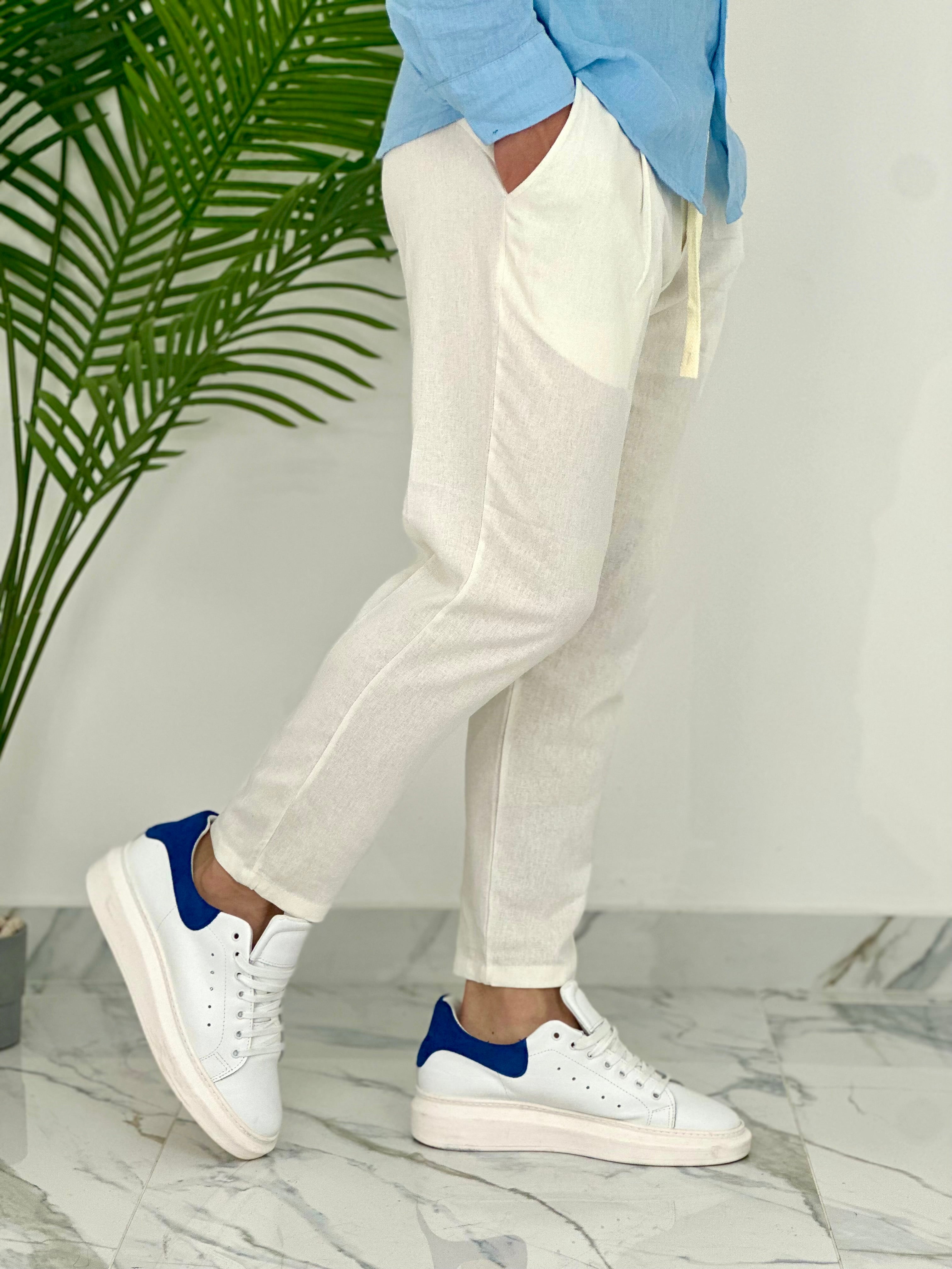 PANTALONI IN LINO PU2126 COL.BIANCO