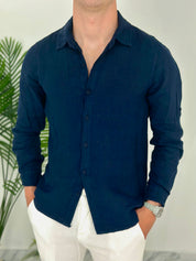CAMICIA IN LINO col.BLU SCURO