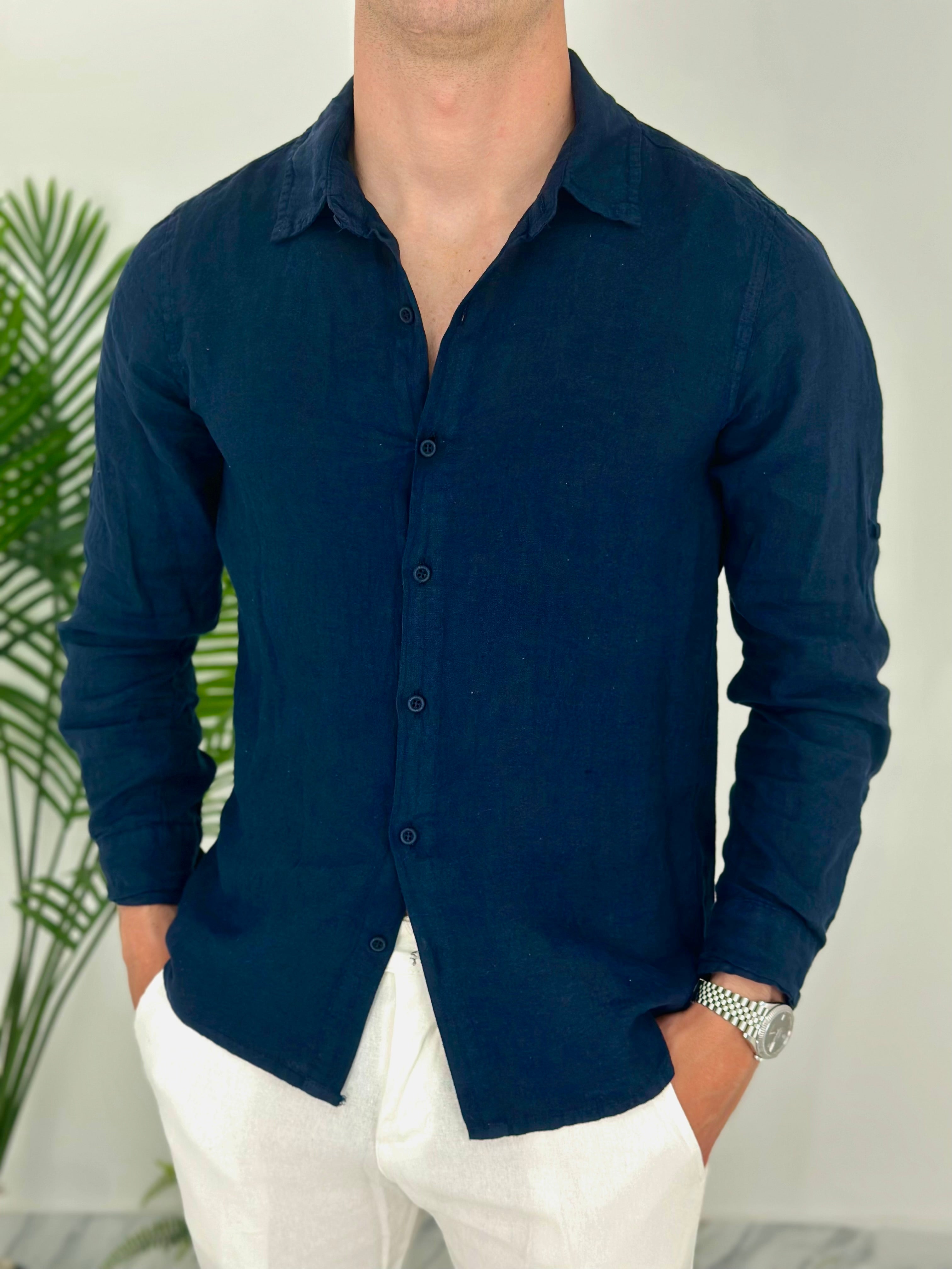 CAMICIA IN LINO col.BLU SCURO