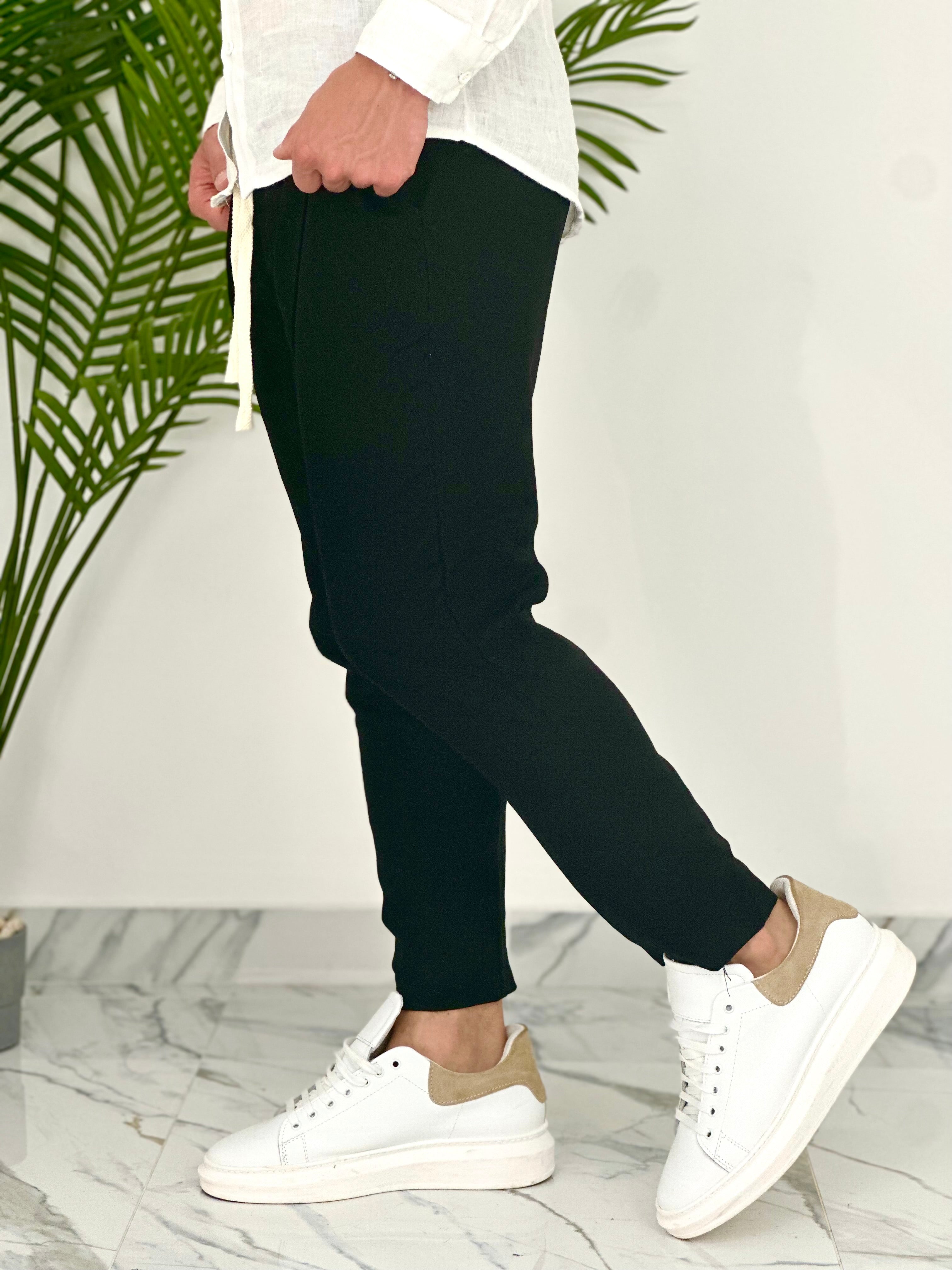 PANTALONI IN LINO PU2126 COL.NERO