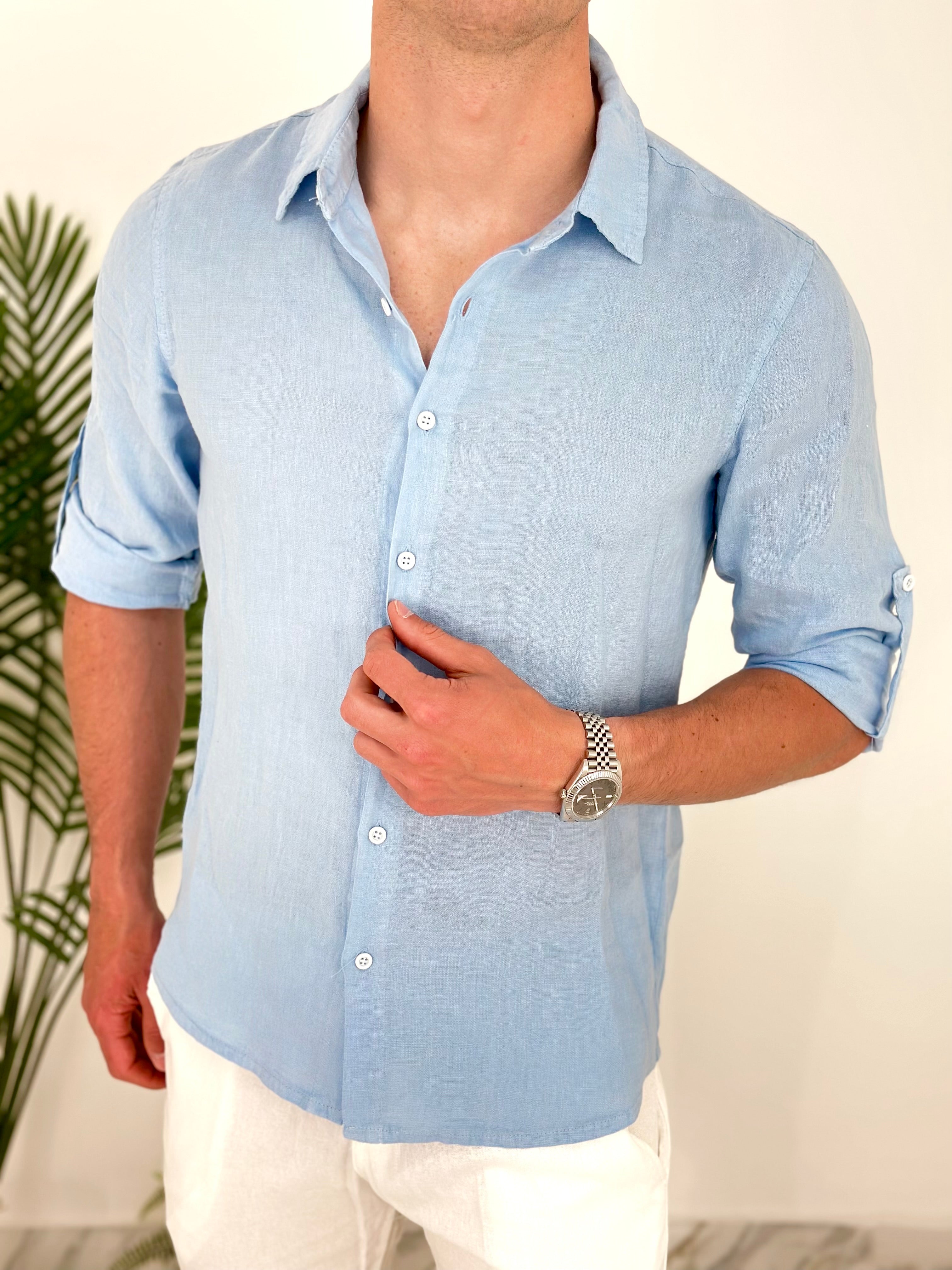 CAMICIA IN LINO col.CELESTE