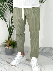 PANTALONE IN COTONE FRESCO RIGATO AD24 COL.VERDE