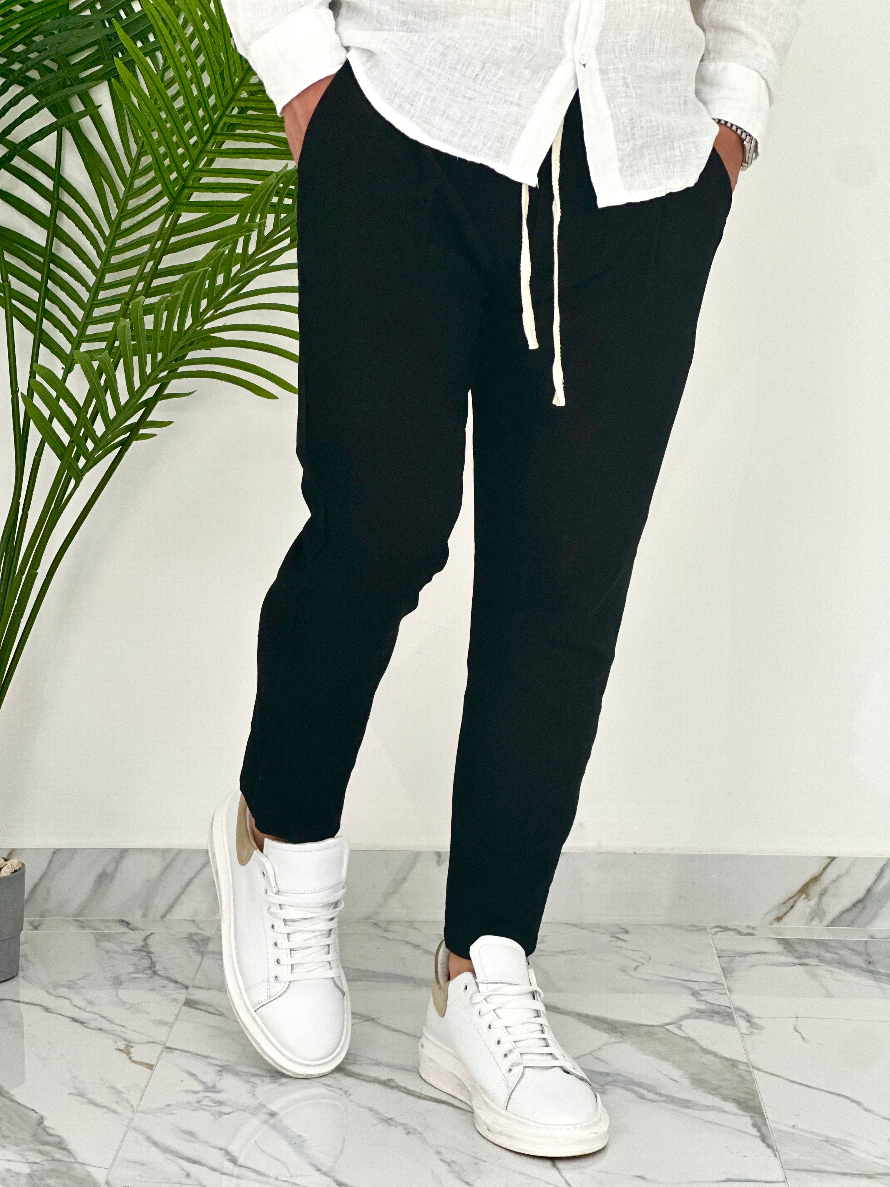 PANTALONI IN LINO PU2126 COL.NERO