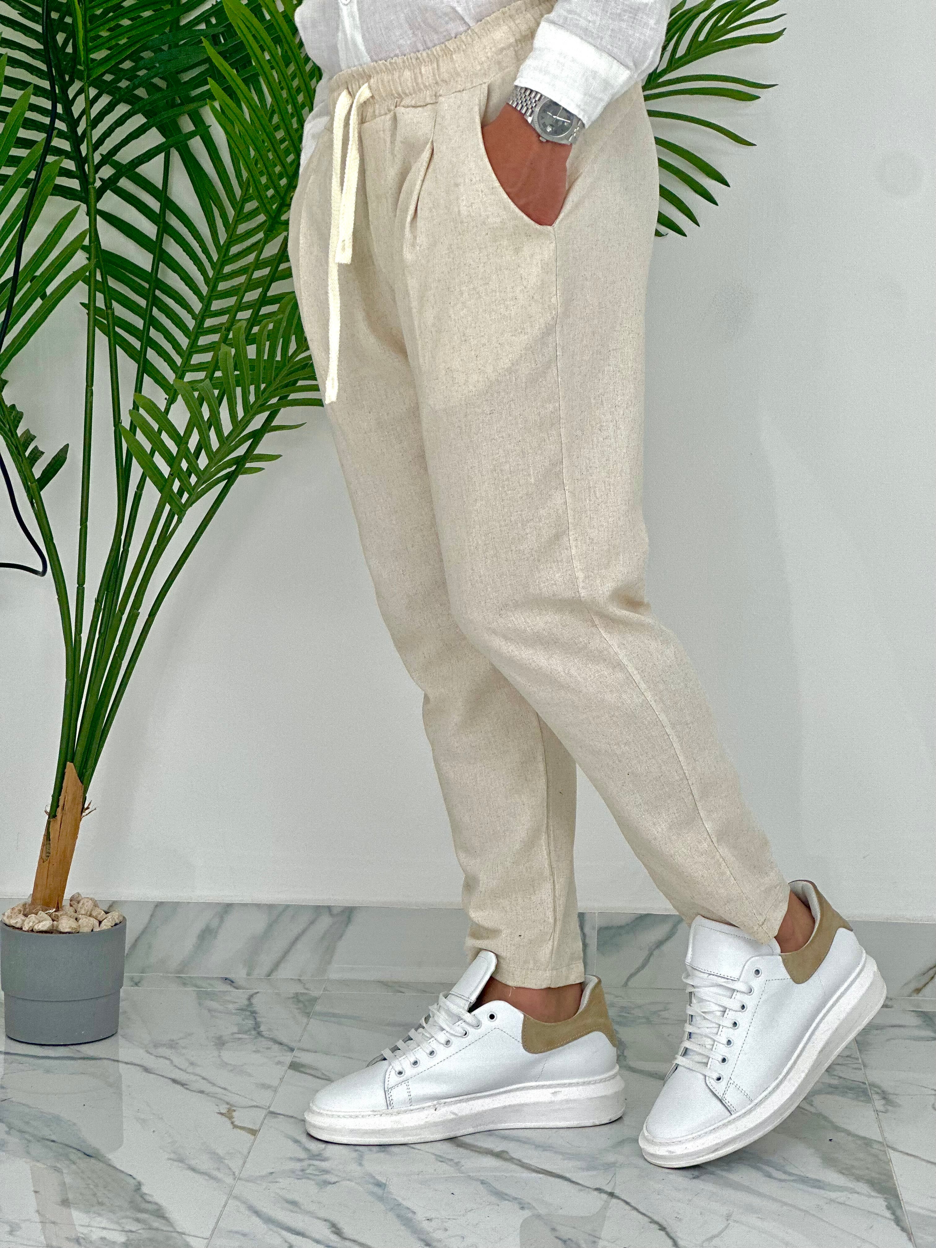 PANTALONI IN LINO PU2126 COL.BEIGE