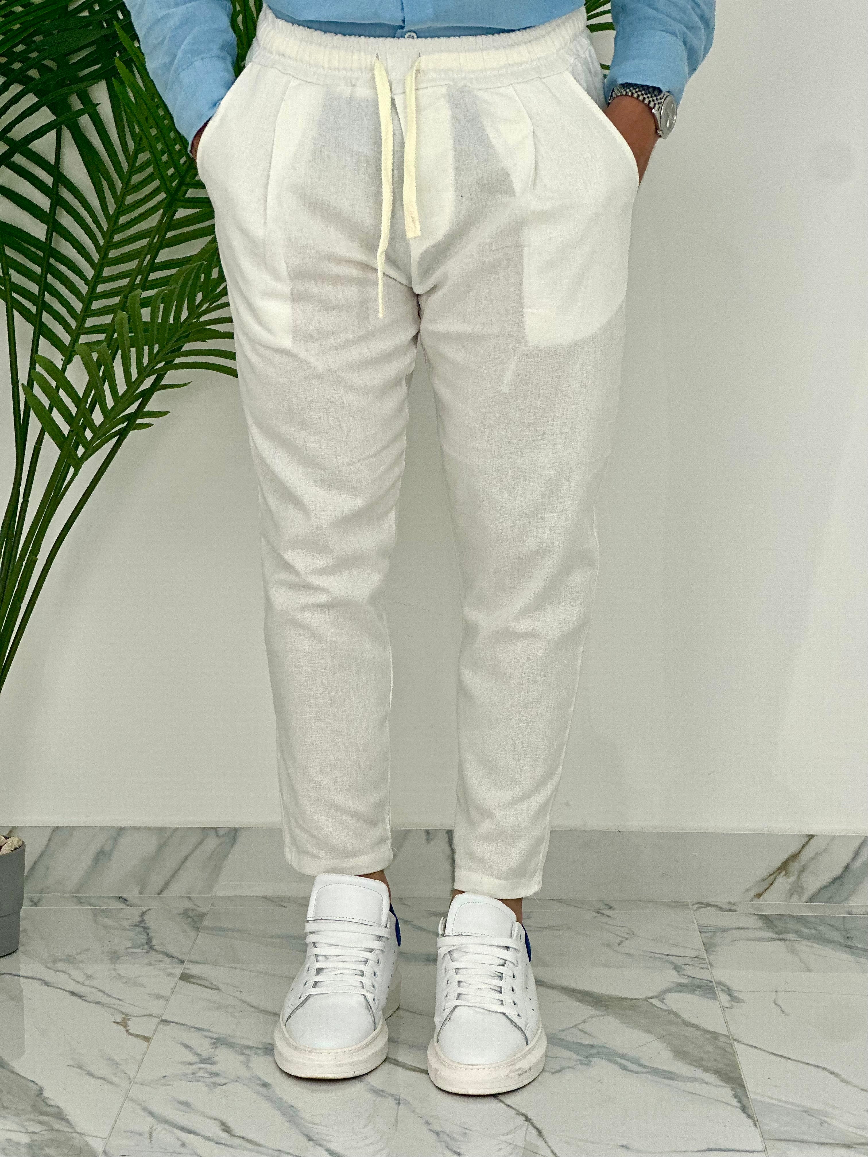 PANTALONI IN LINO PU2126 COL.BIANCO