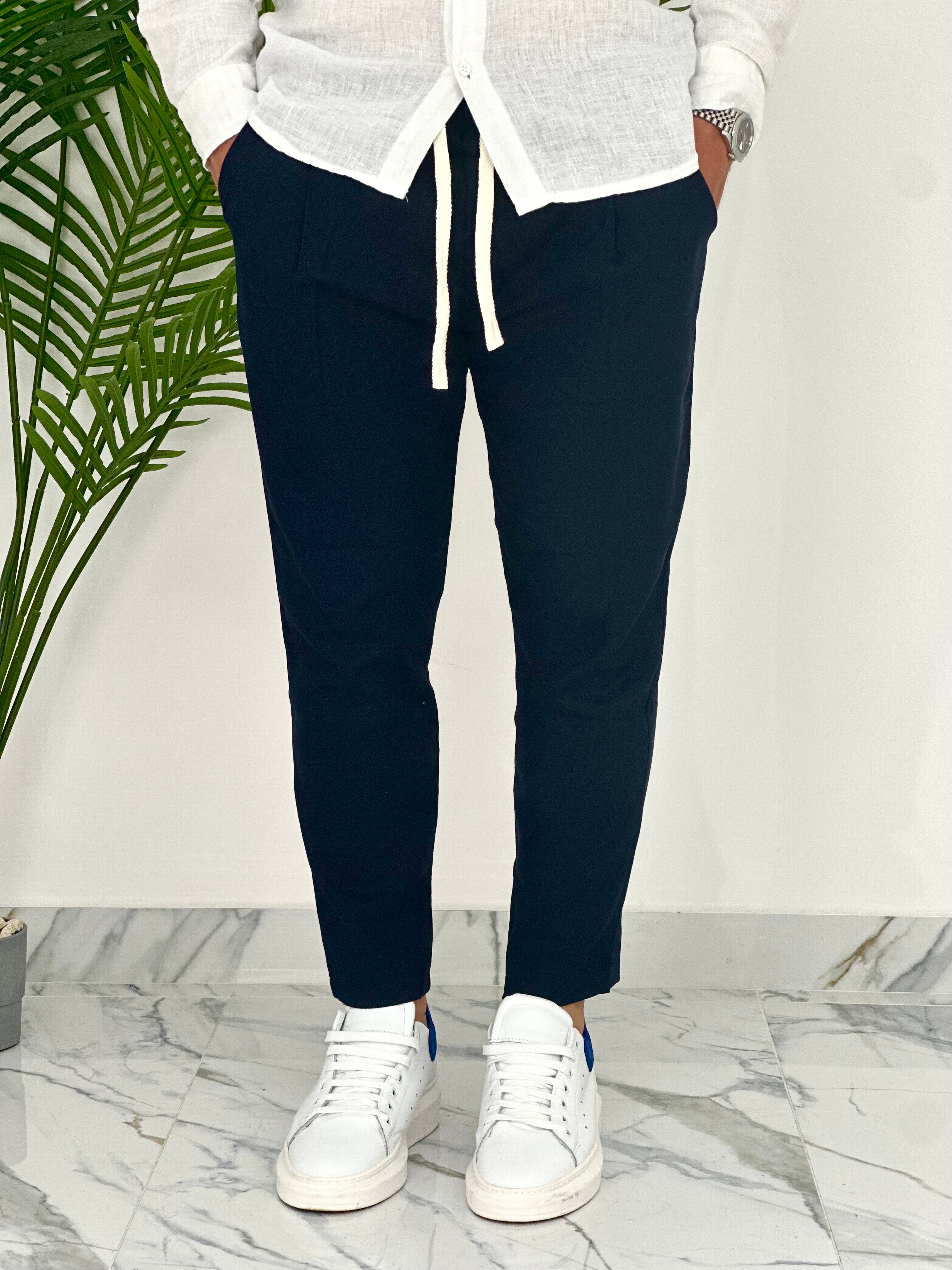 PANTALONI IN LINO PU2126 COL.BLU SCURO