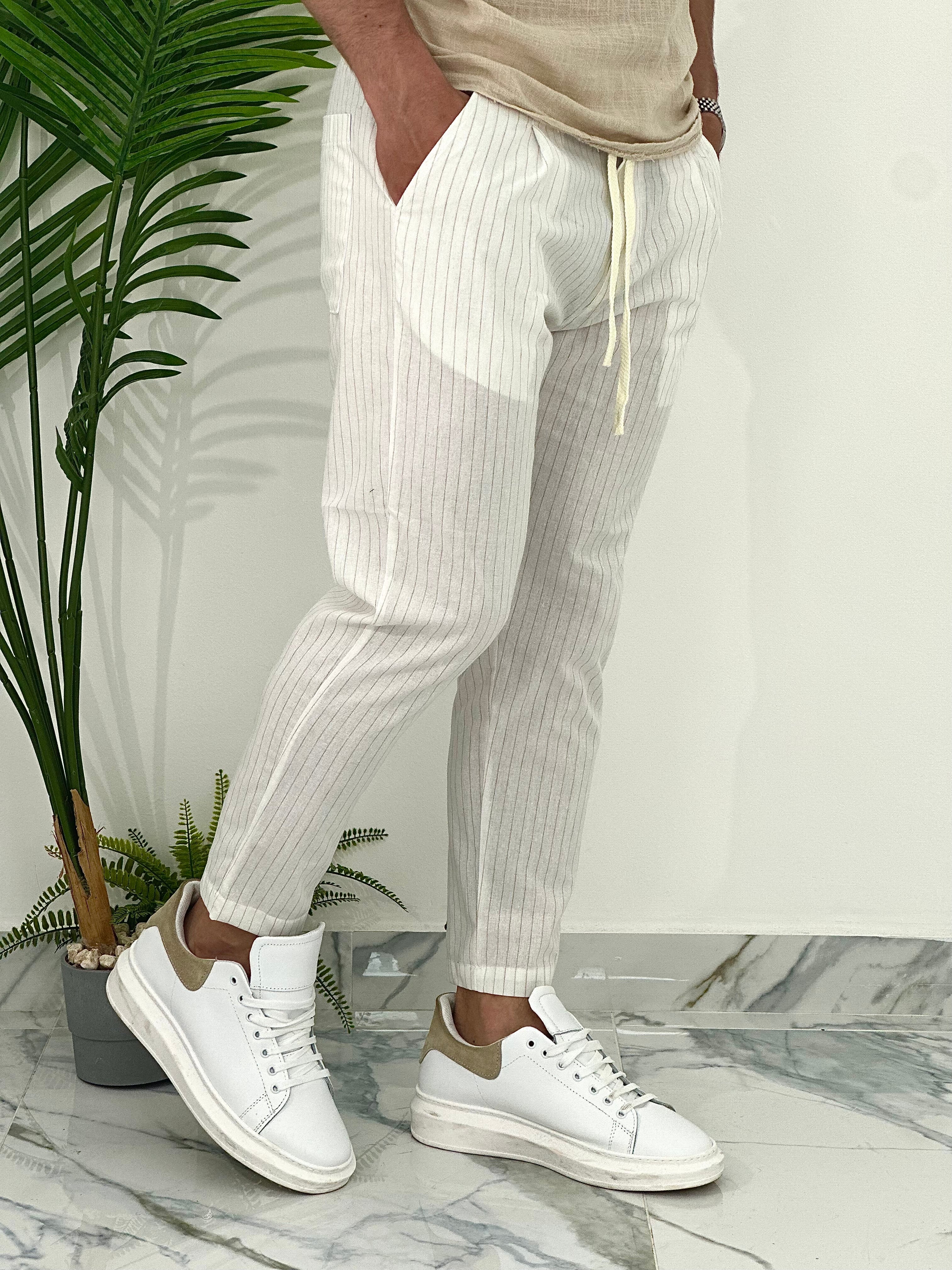 PANTALONE IN COTONE FRESCO RIGATO AD24 COL.BIANCO