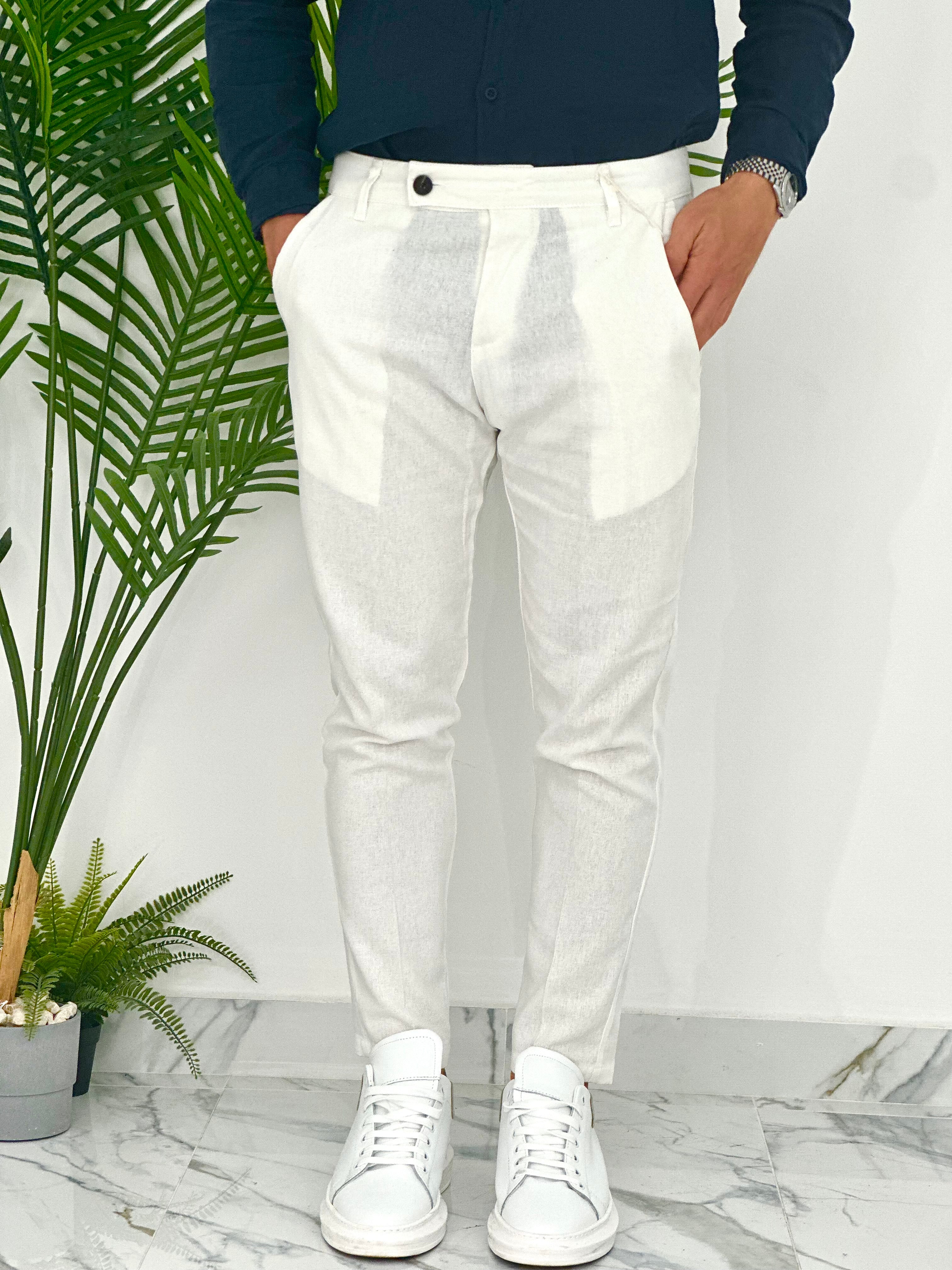 PANTALONI IN LINO PU2124 COL.BIANCO