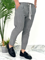PANTALONE IN COTONE FRESCO RIGATO AD24 COL.NERO