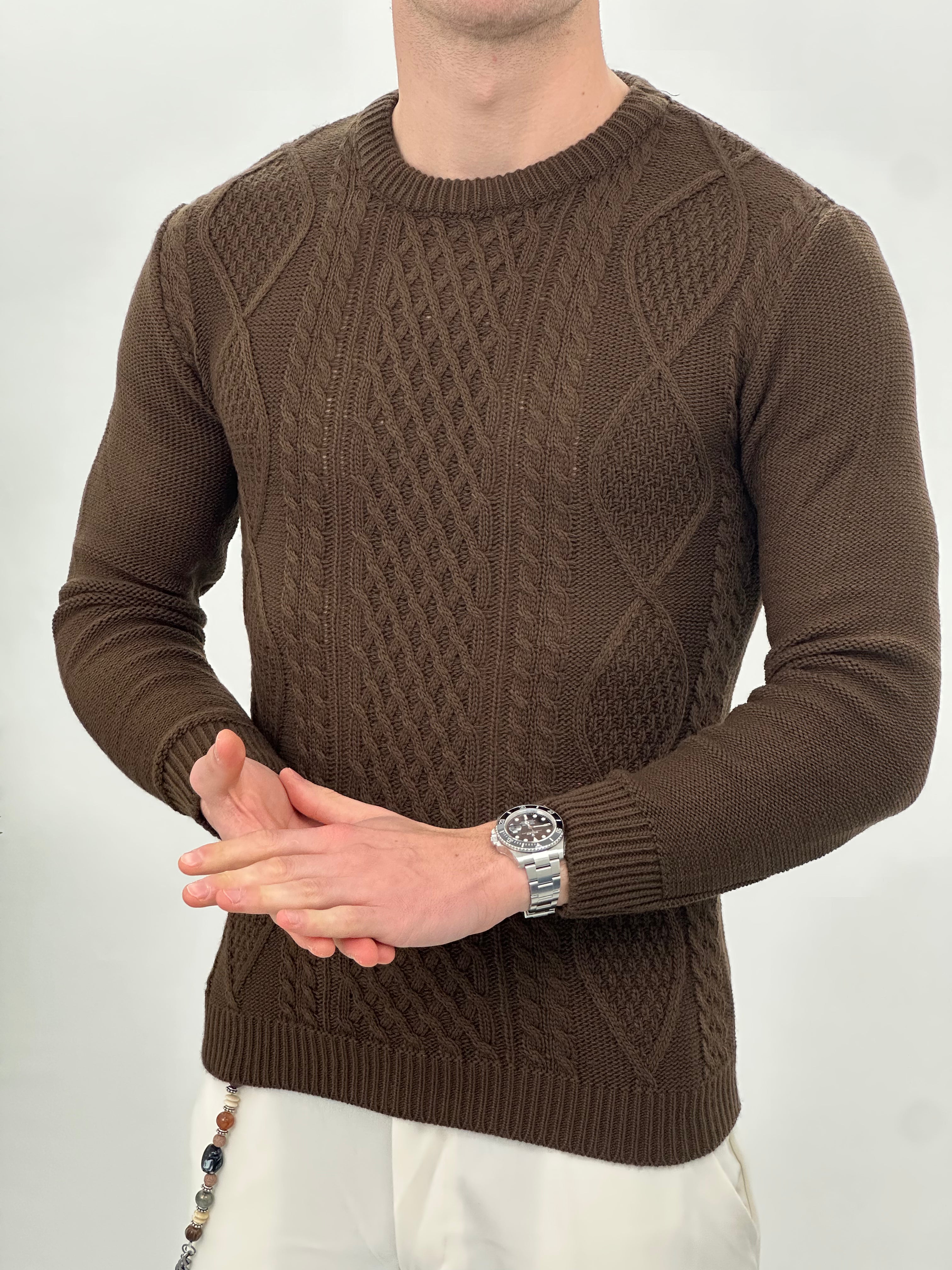 MAGLIONE GIROCOLLO INTRECCIATO 23-631 col. MARRONE