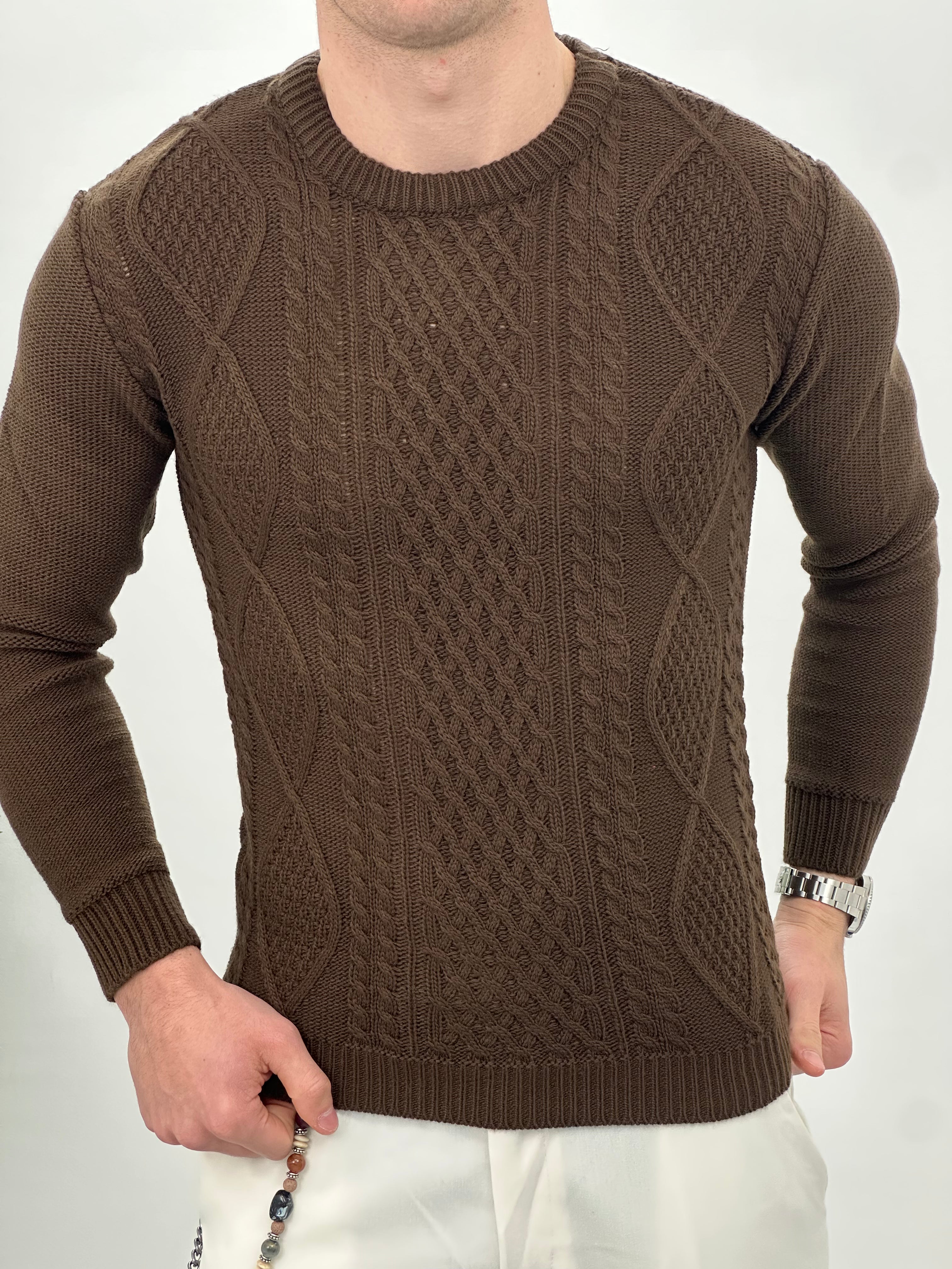 MAGLIONE GIROCOLLO INTRECCIATO 23-631 col. MARRONE