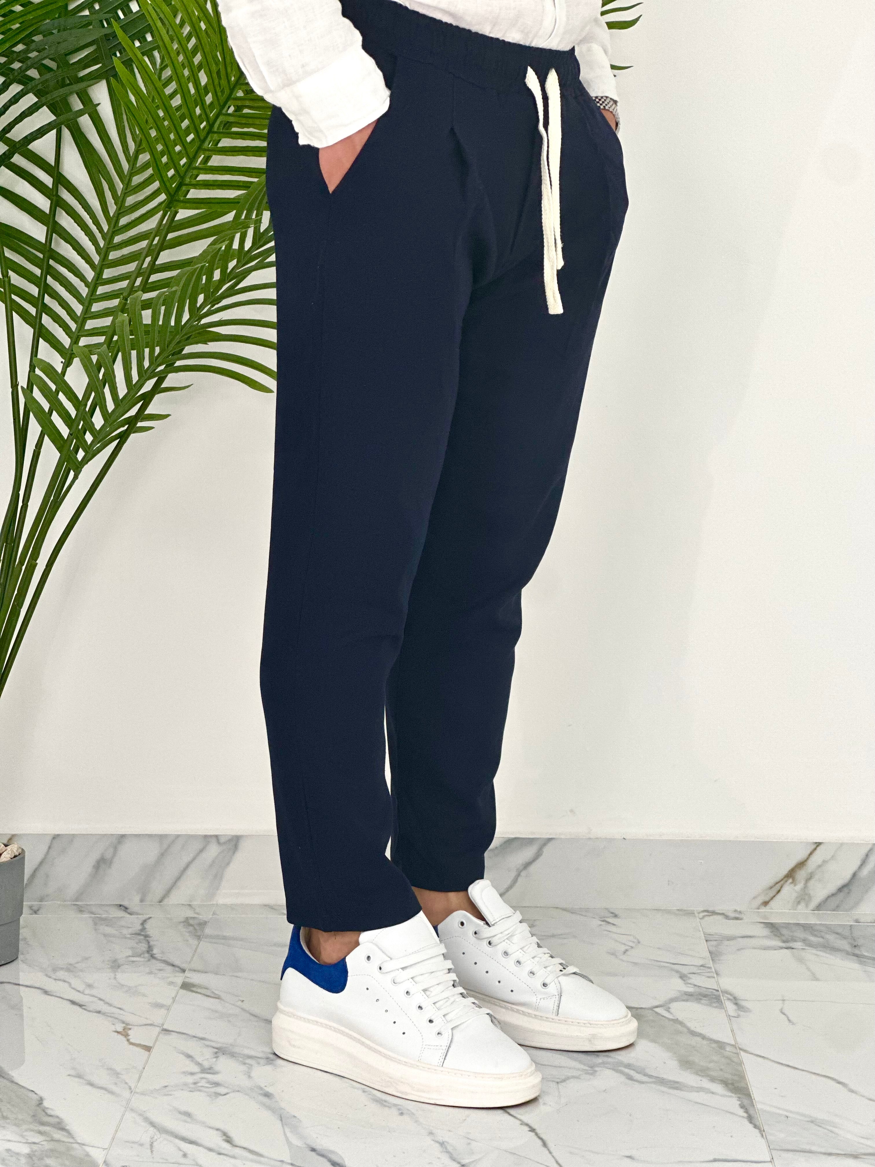 PANTALONI IN LINO PU2126 COL.BLU SCURO