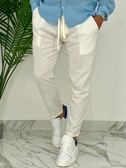 PANTALONI IN LINO PU2126 COL.BIANCO
