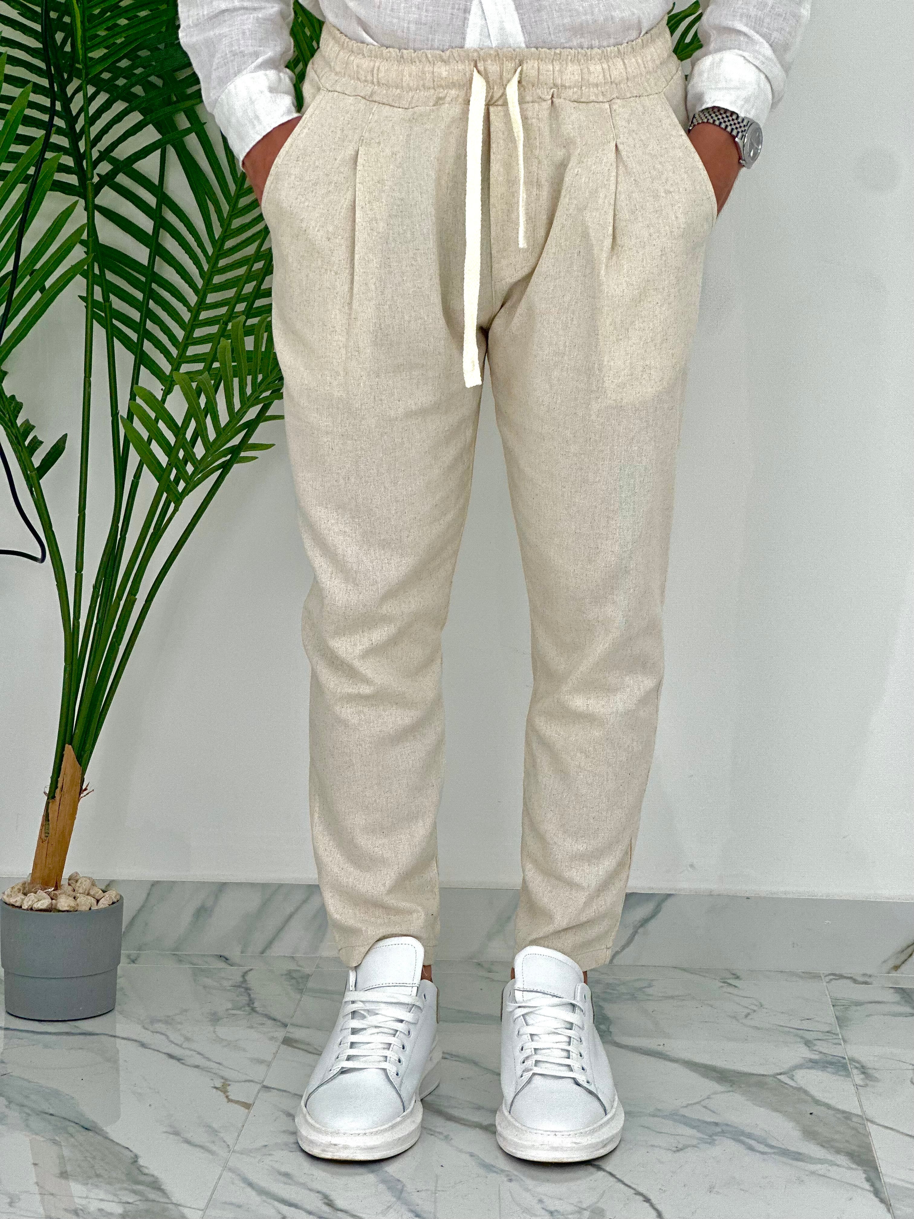 PANTALONI IN LINO PU2126 COL.BEIGE